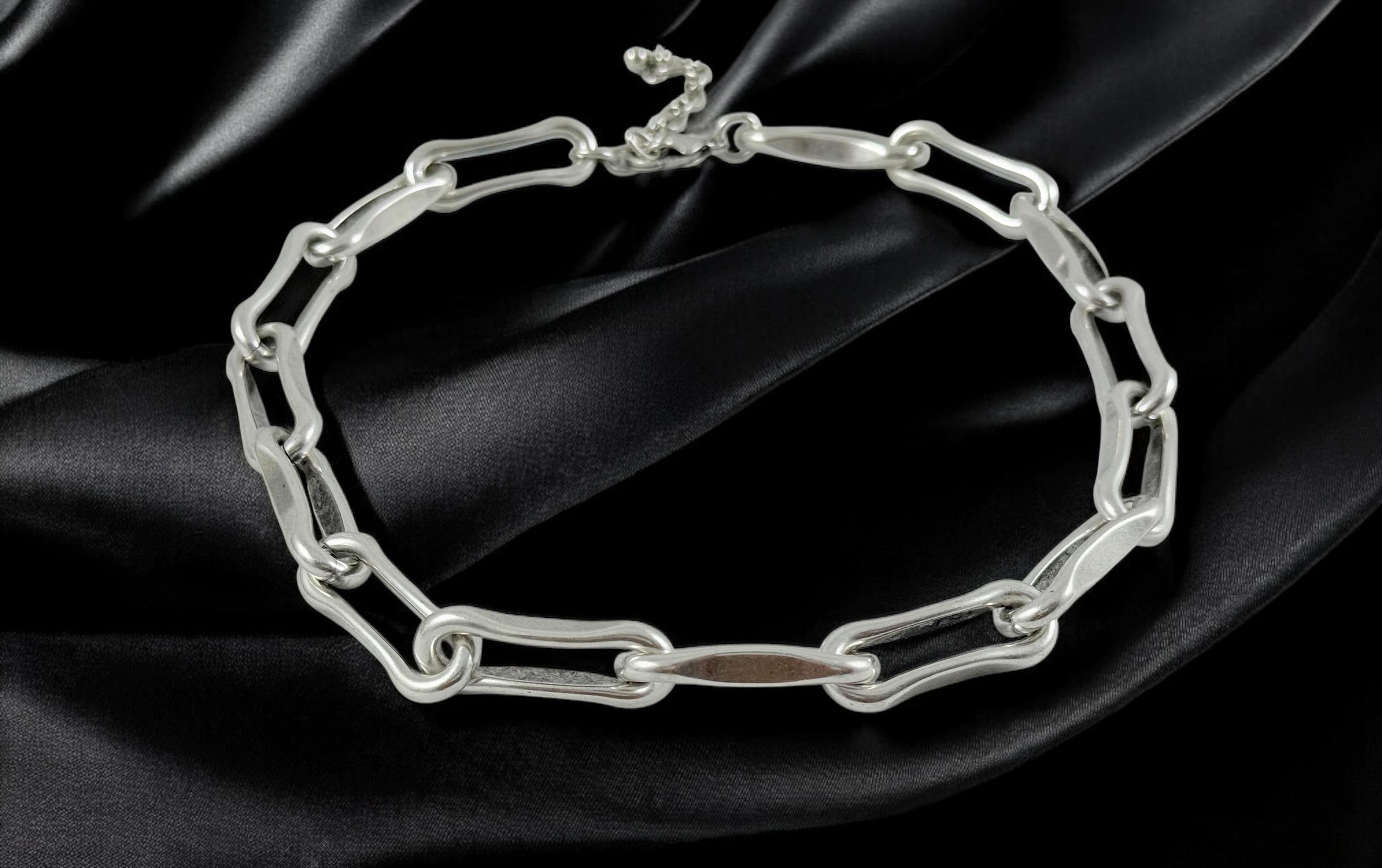Chunky silver plated geometric links Chain Necklace, Bold jewelry