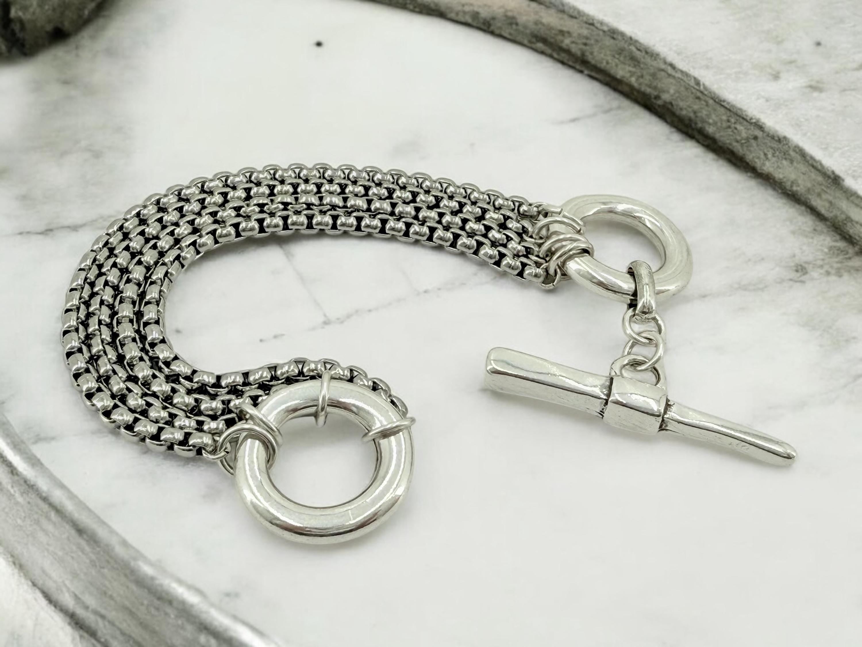 Chunky Multi-Strand Silver toggle clasp silver Bracelet, custom jewelry