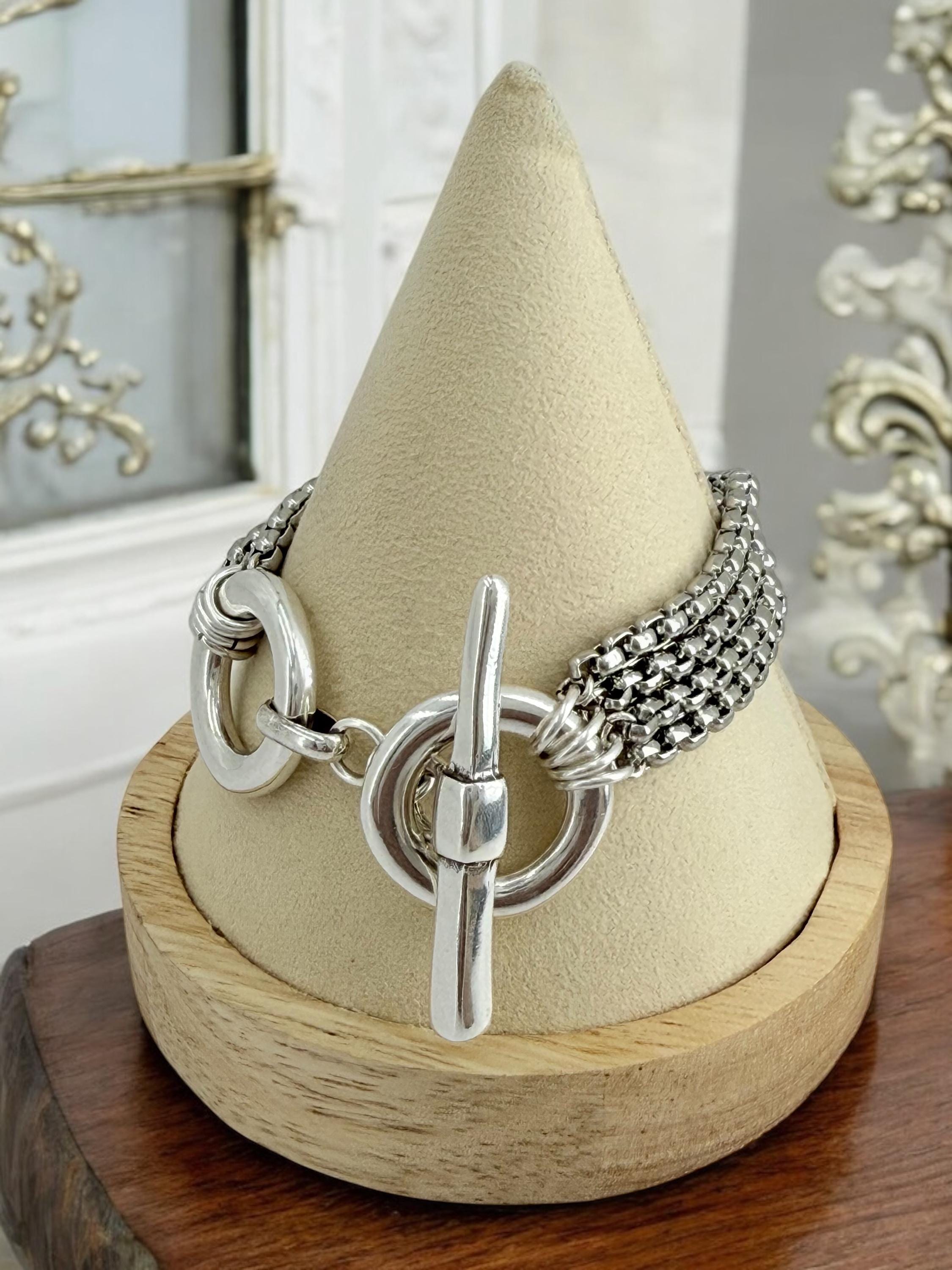 Chunky Multi-Strand Silver toggle clasp silver Bracelet, custom jewelry