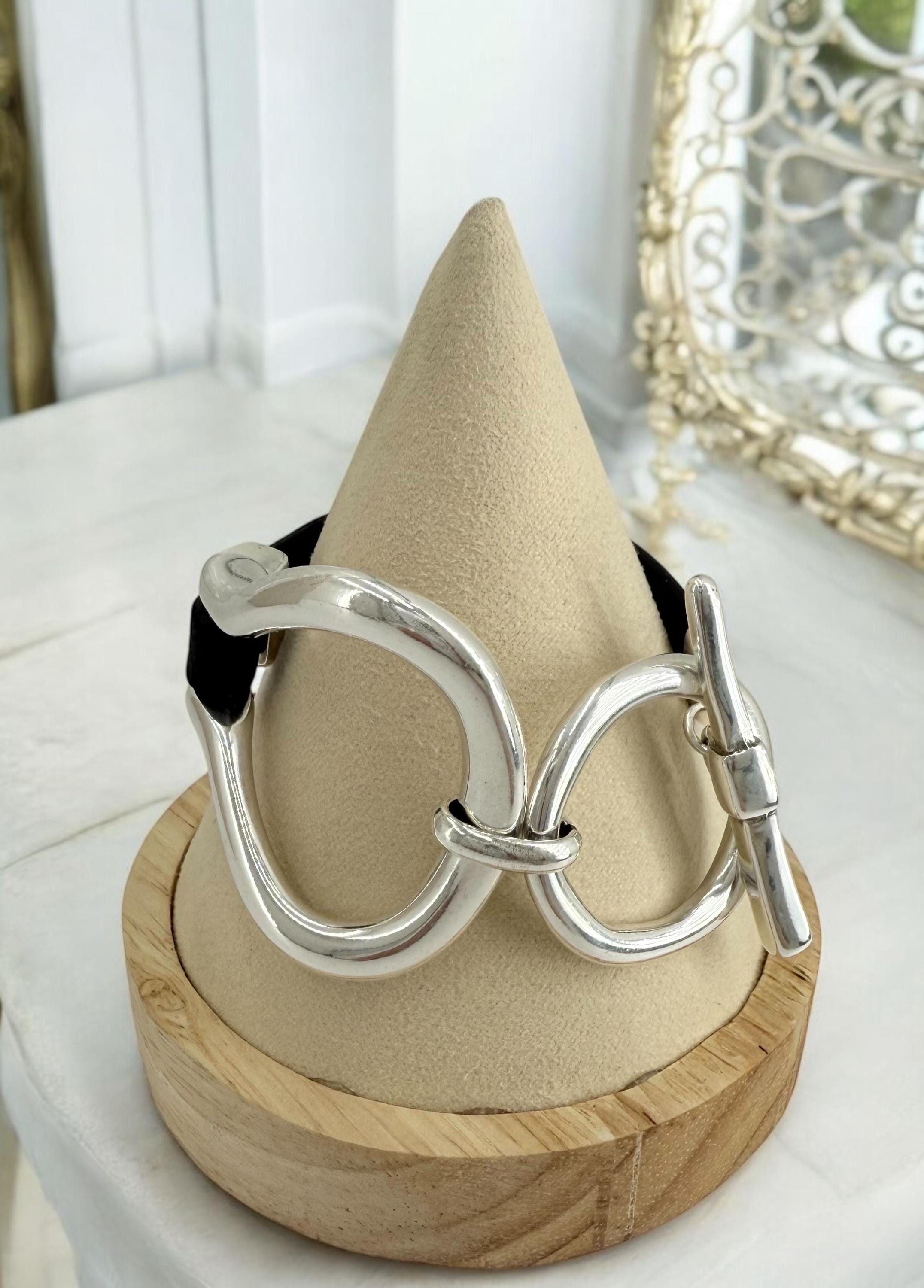 Artisian oversized chunky silver plated and leather bracelet, industrial jewelry