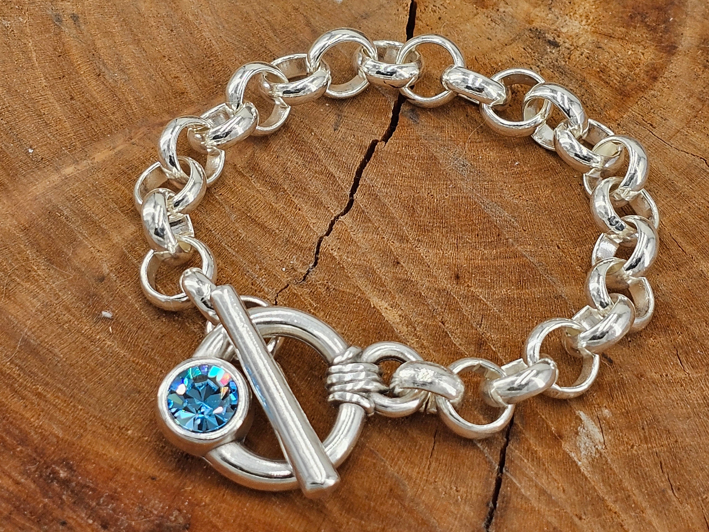 Atisian silver plated chunky bracelet with toggle clasp and Swarovski accent