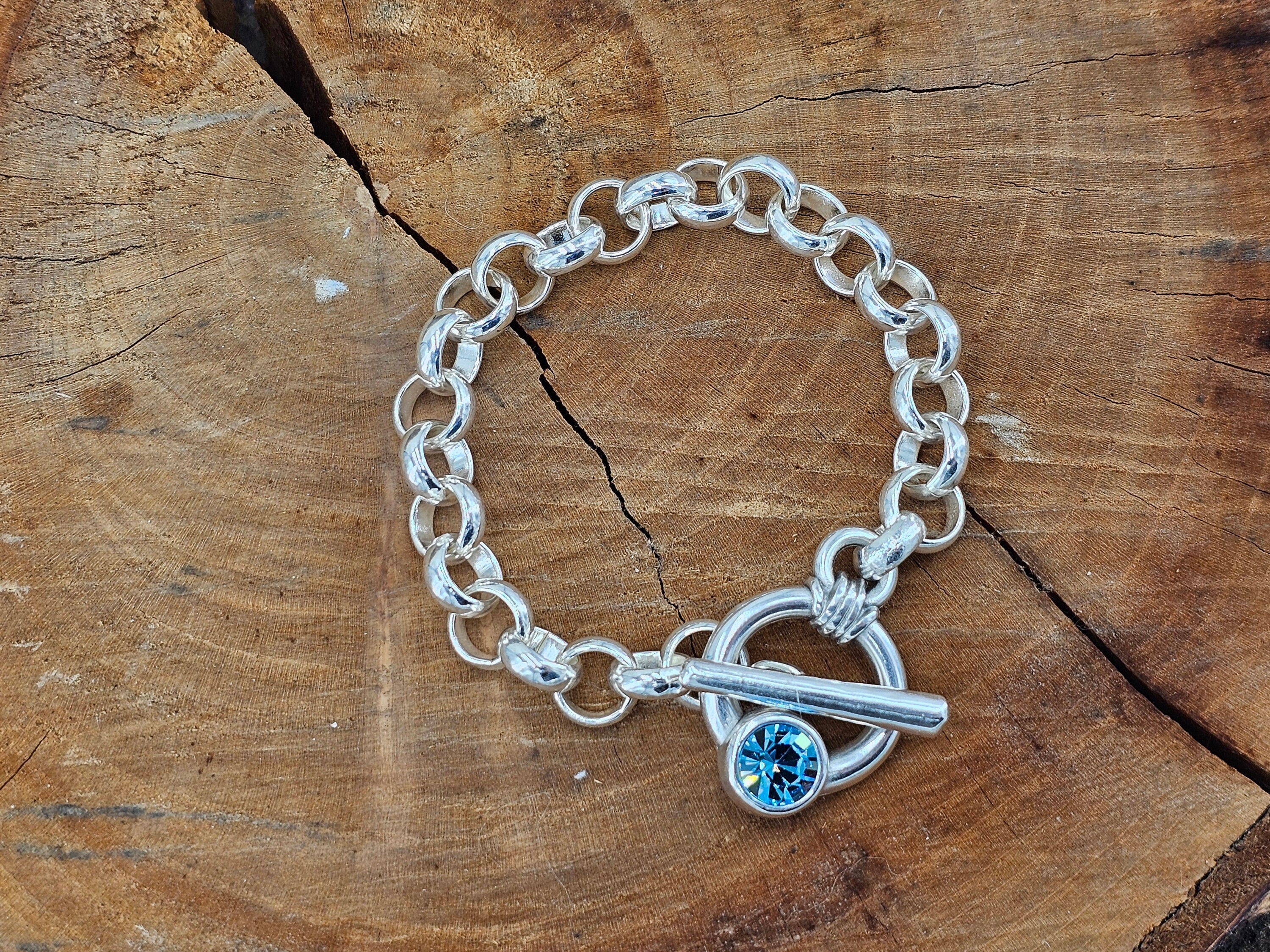 Atisian silver plated chunky bracelet with toggle clasp and Swarovski accent