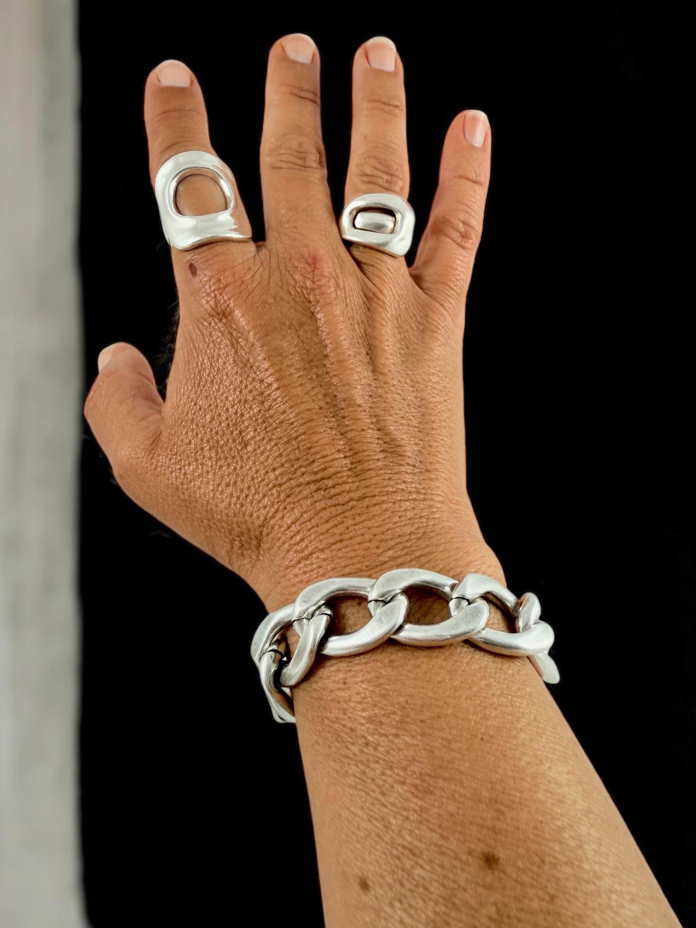 Adjustable Lightweight Chunky silver plated cuban chain bracelet, industrial style