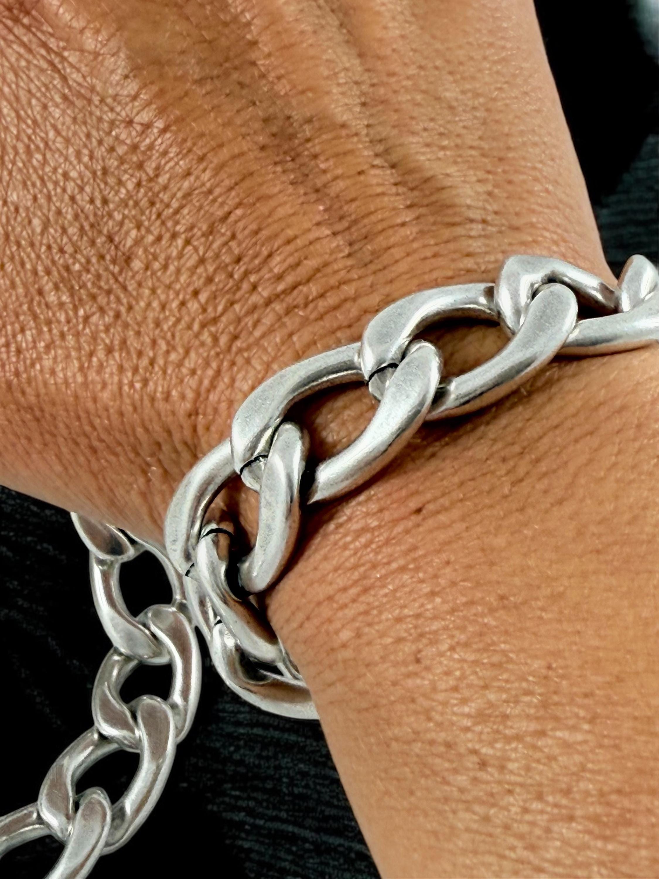 Adjustable Lightweight Chunky silver plated cuban chain bracelet, industrial style