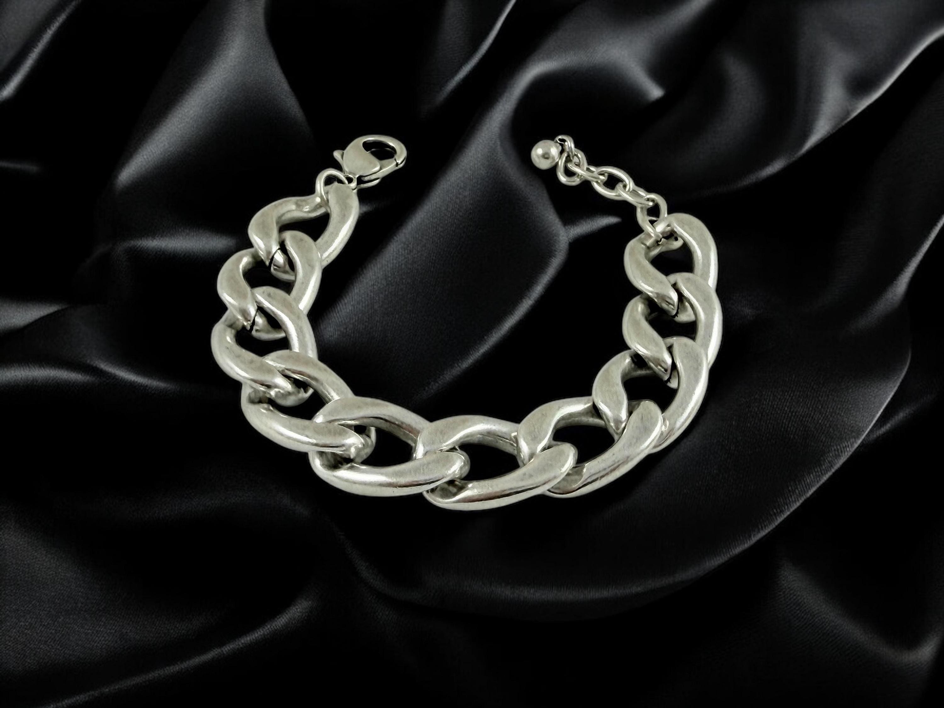 Adjustable Lightweight Chunky silver plated cuban chain bracelet, industrial style