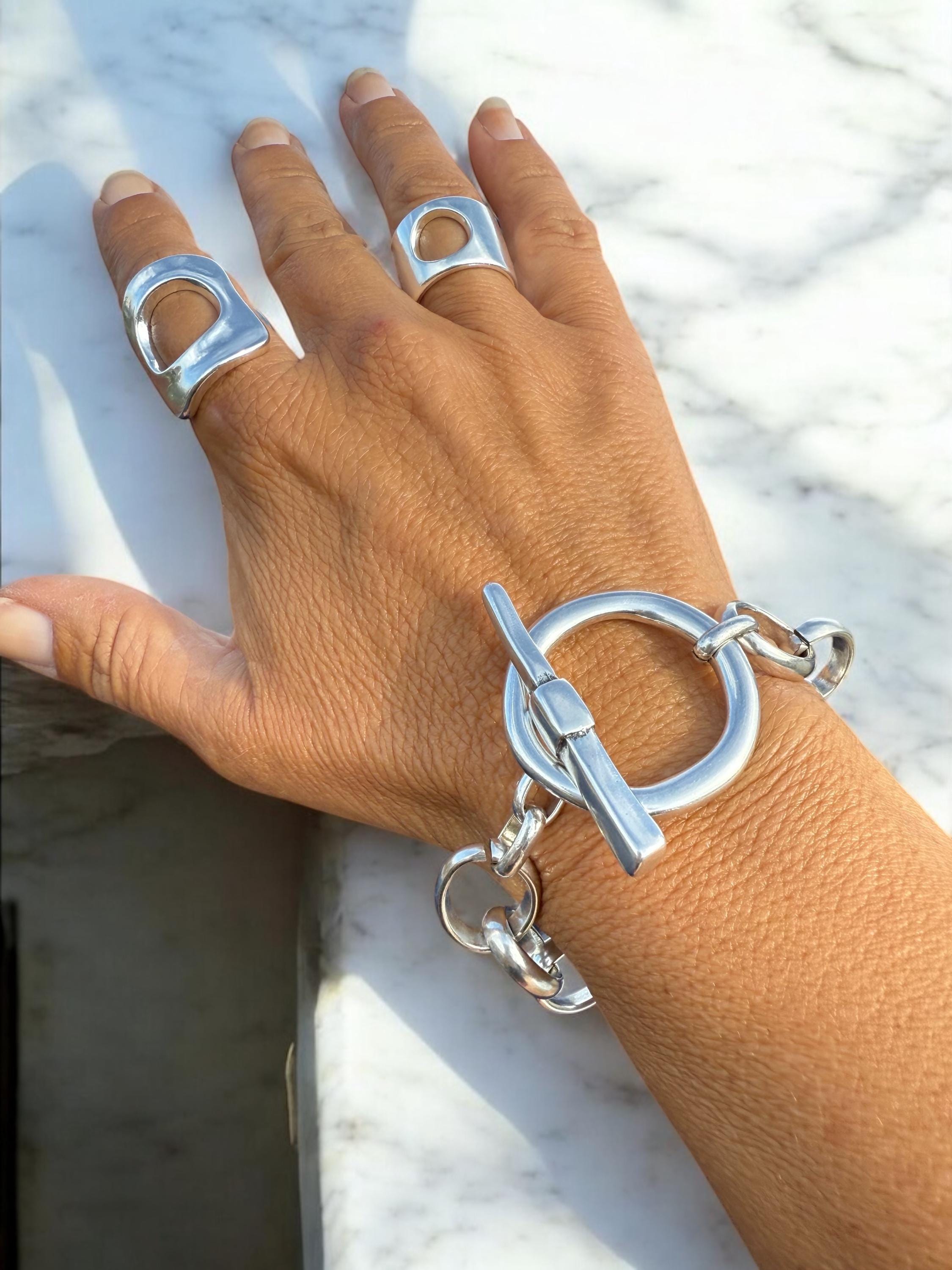 Artisian Chunky silver plated cuff bracelet with toggle bracelet,