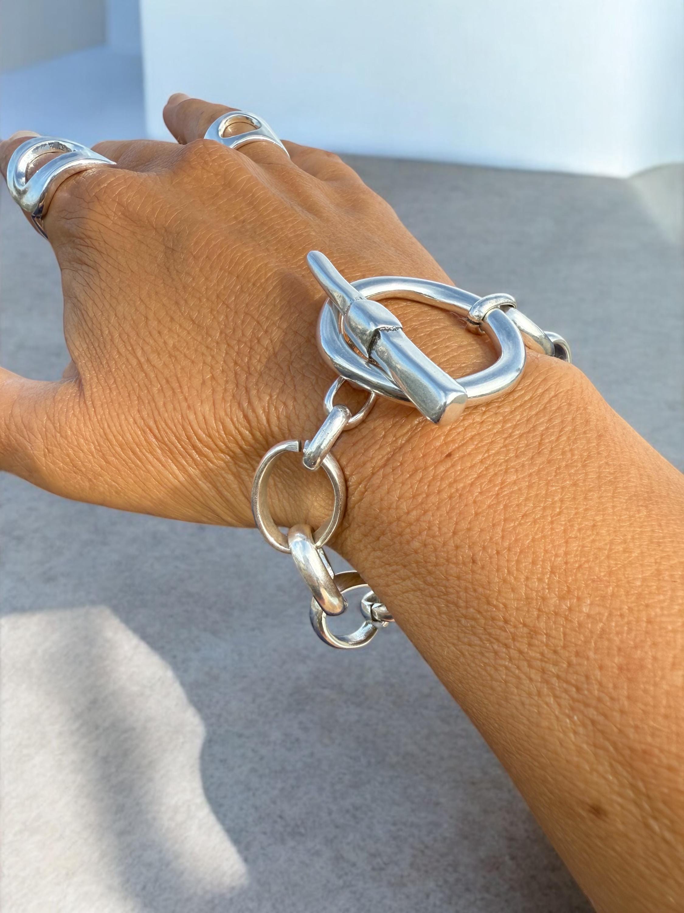 Artisian Chunky silver plated cuff bracelet with toggle bracelet,