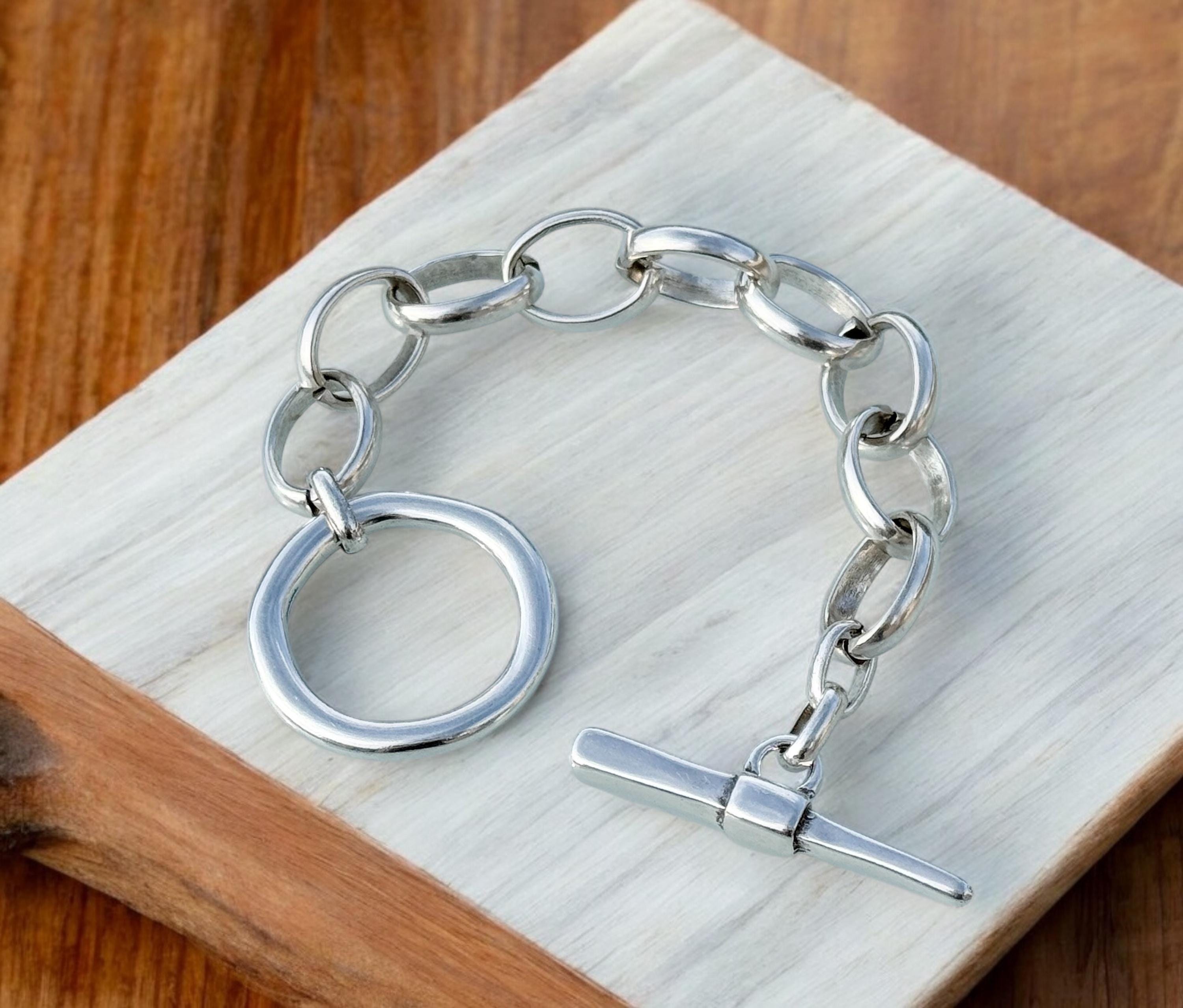 Artisian Chunky silver plated cuff bracelet with toggle bracelet,