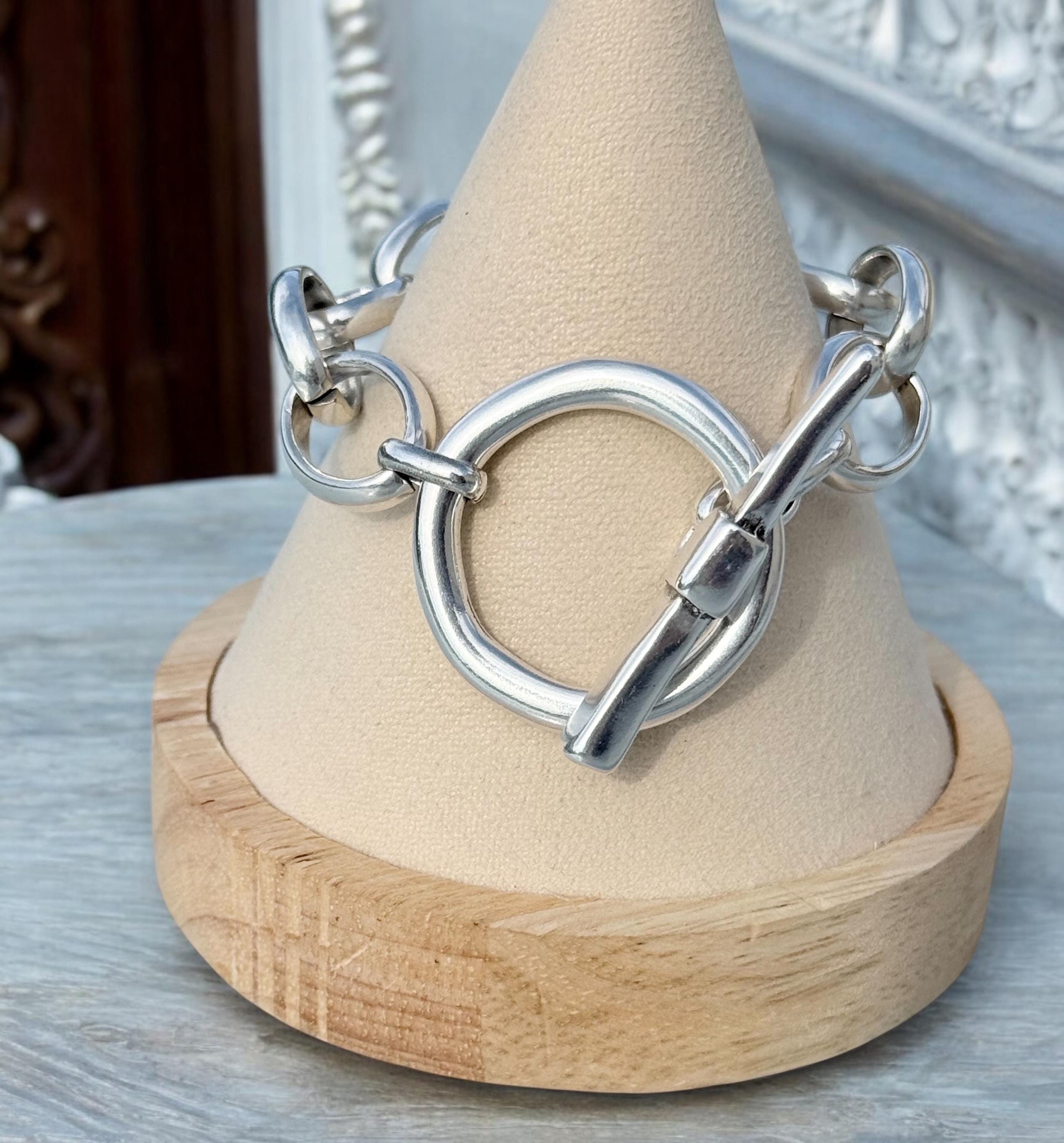Artisian Chunky silver plated cuff bracelet with toggle bracelet,