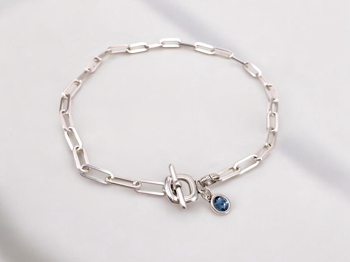 Handmade Silver Plated Chunky Chain Toggle Necklace, Swarovski Crystal Charm