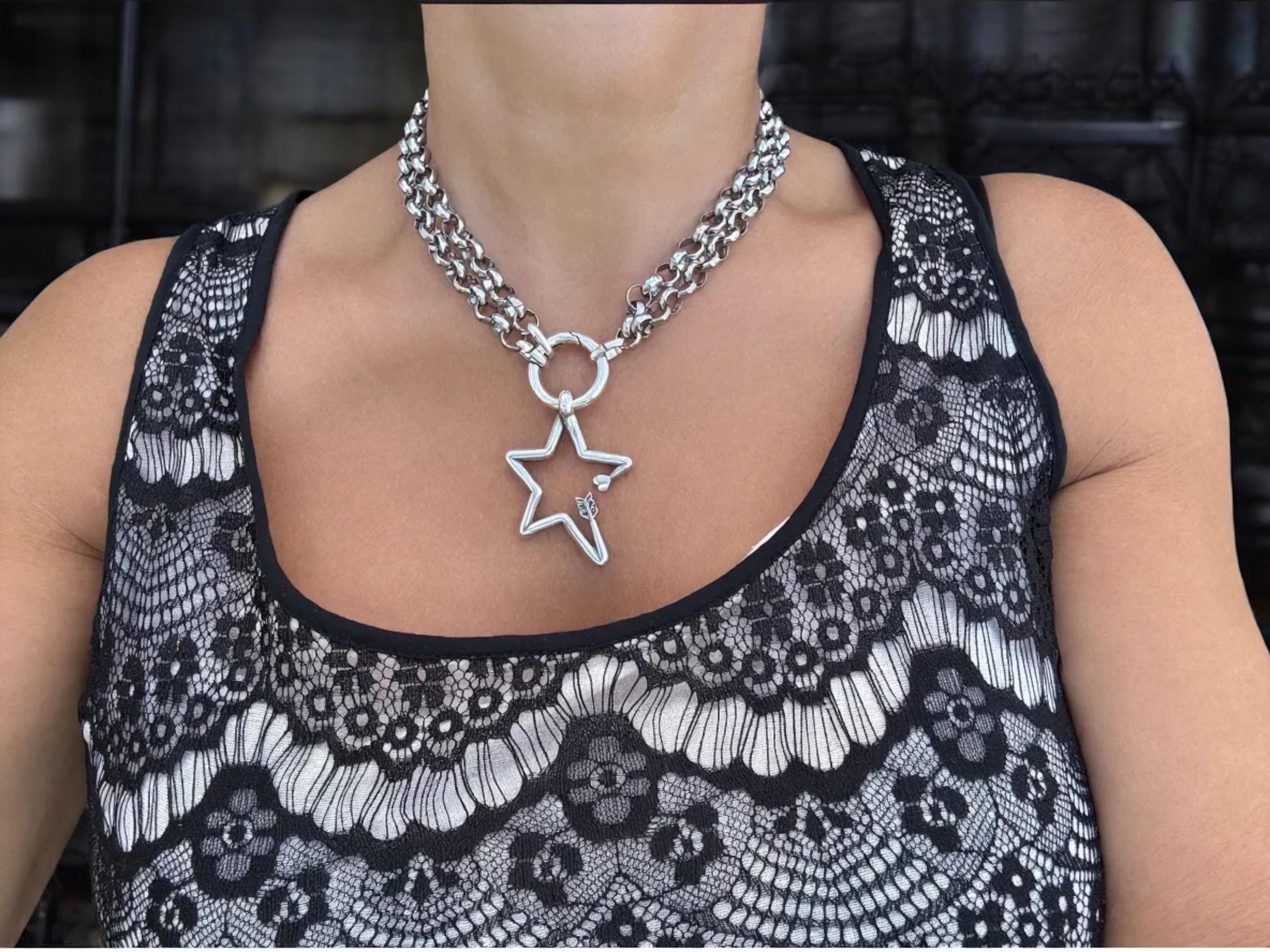 Star Arrow Pendant Necklace – Double Strand Rolo Chain, Antique Silver Finish