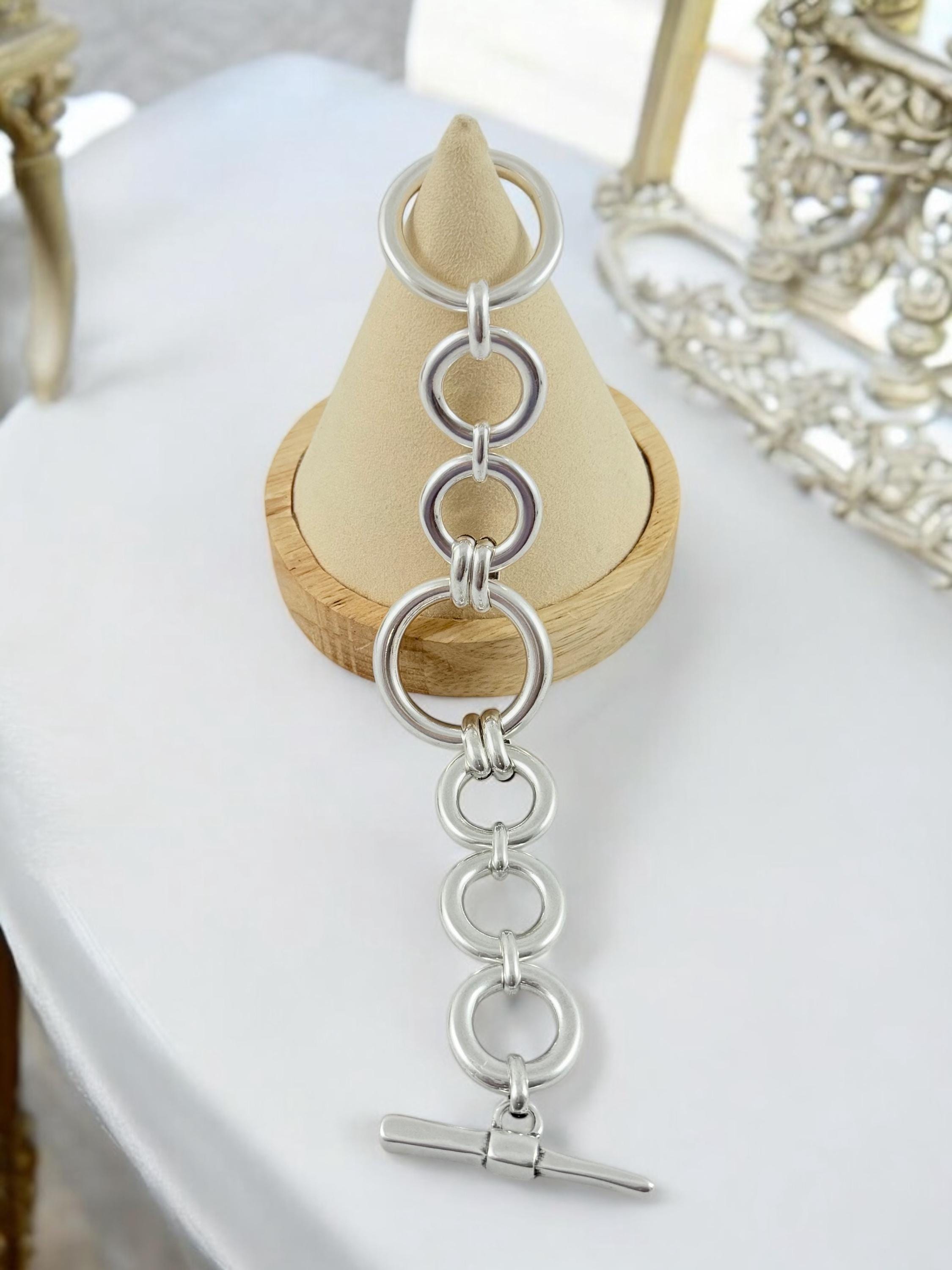 Chunky silver bracelet, toggle bracelet, thick chain bracelet, bold bracelet, solid chain bracelet, heavyweight bracelet,
