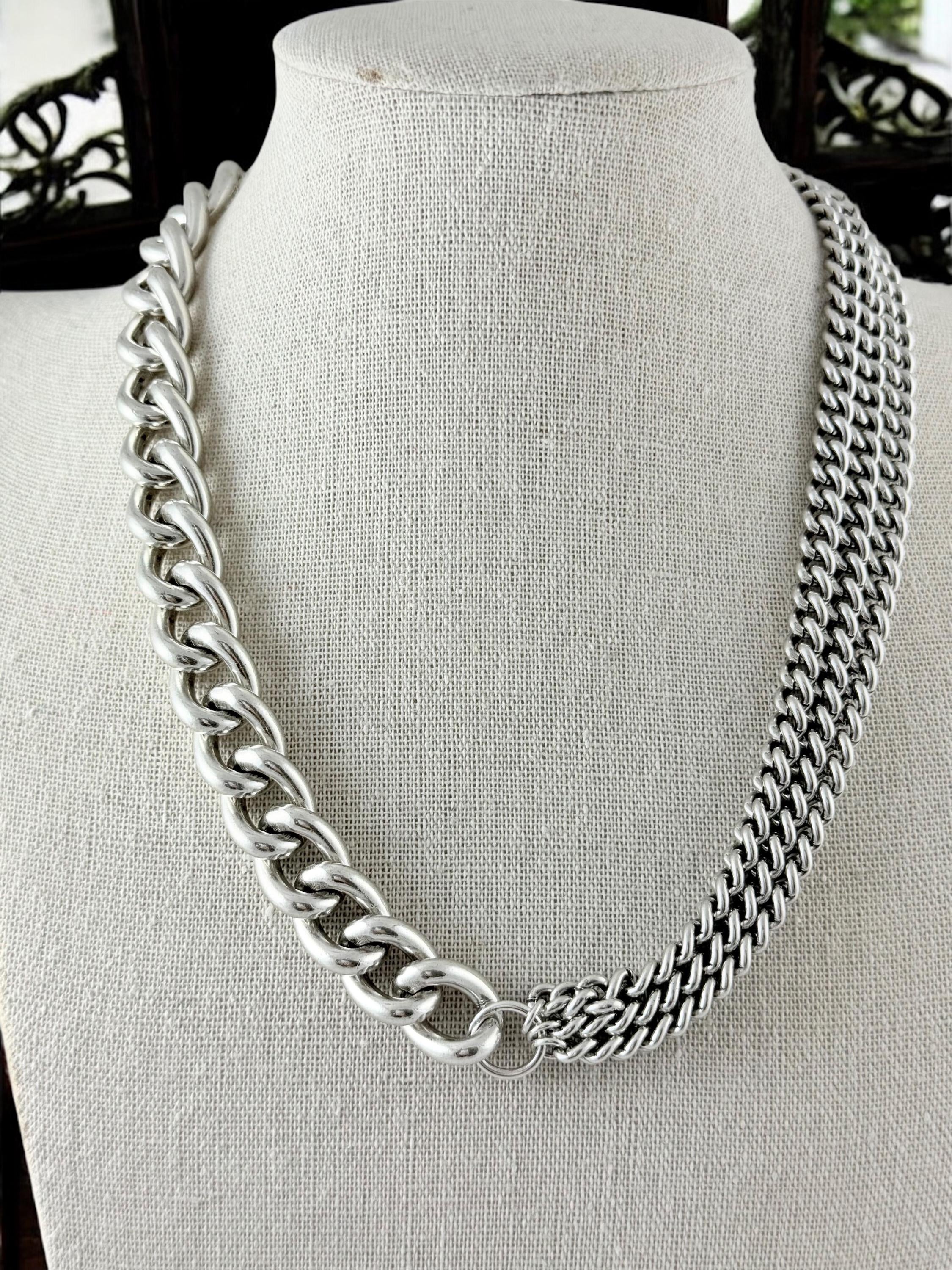 Artisian Asymmetric Silver Chunky Necklace with Removable Baroque Pearl