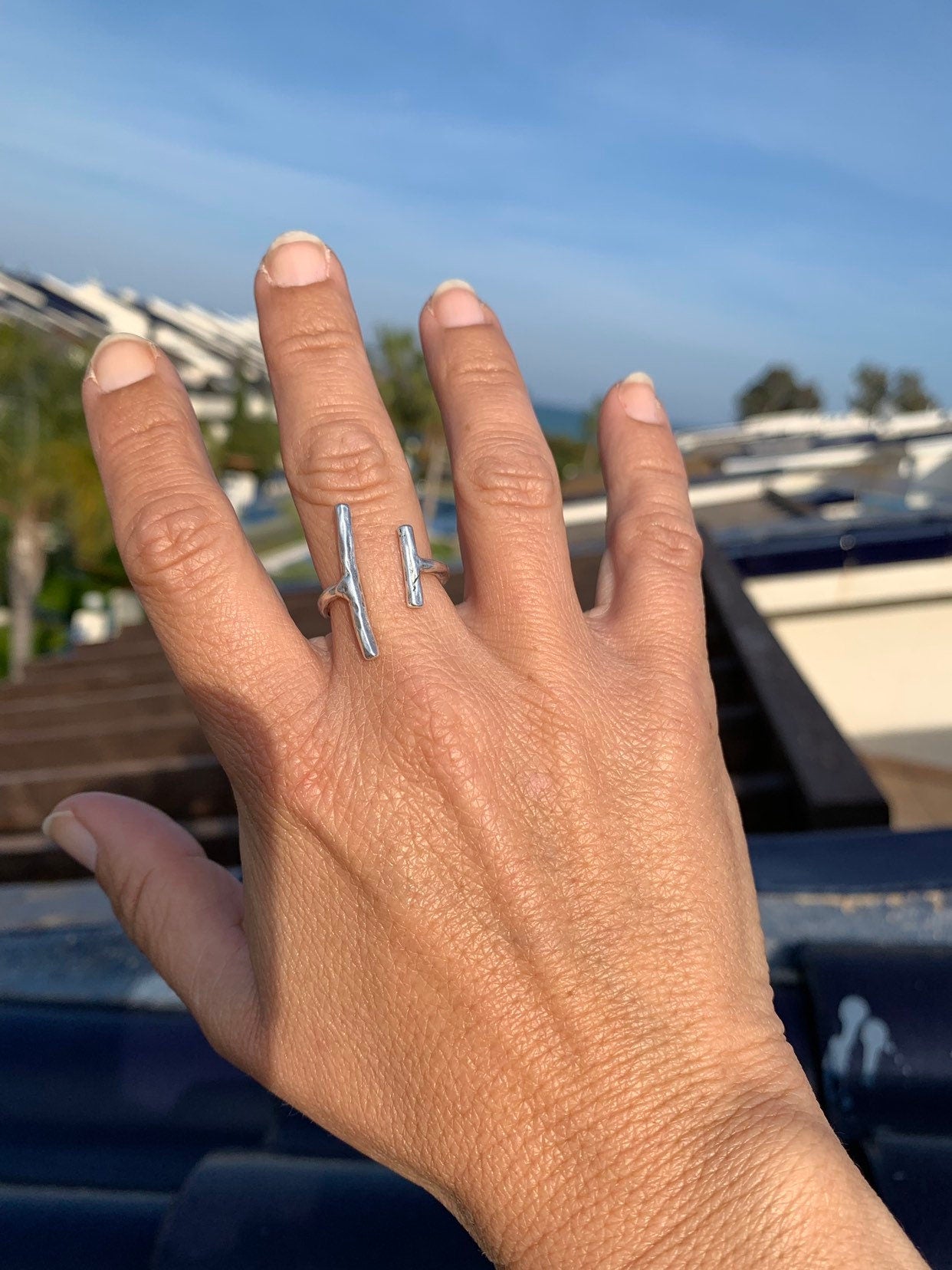 Dainty parallels bars adjustable boho ring in silver pr gold plated finish