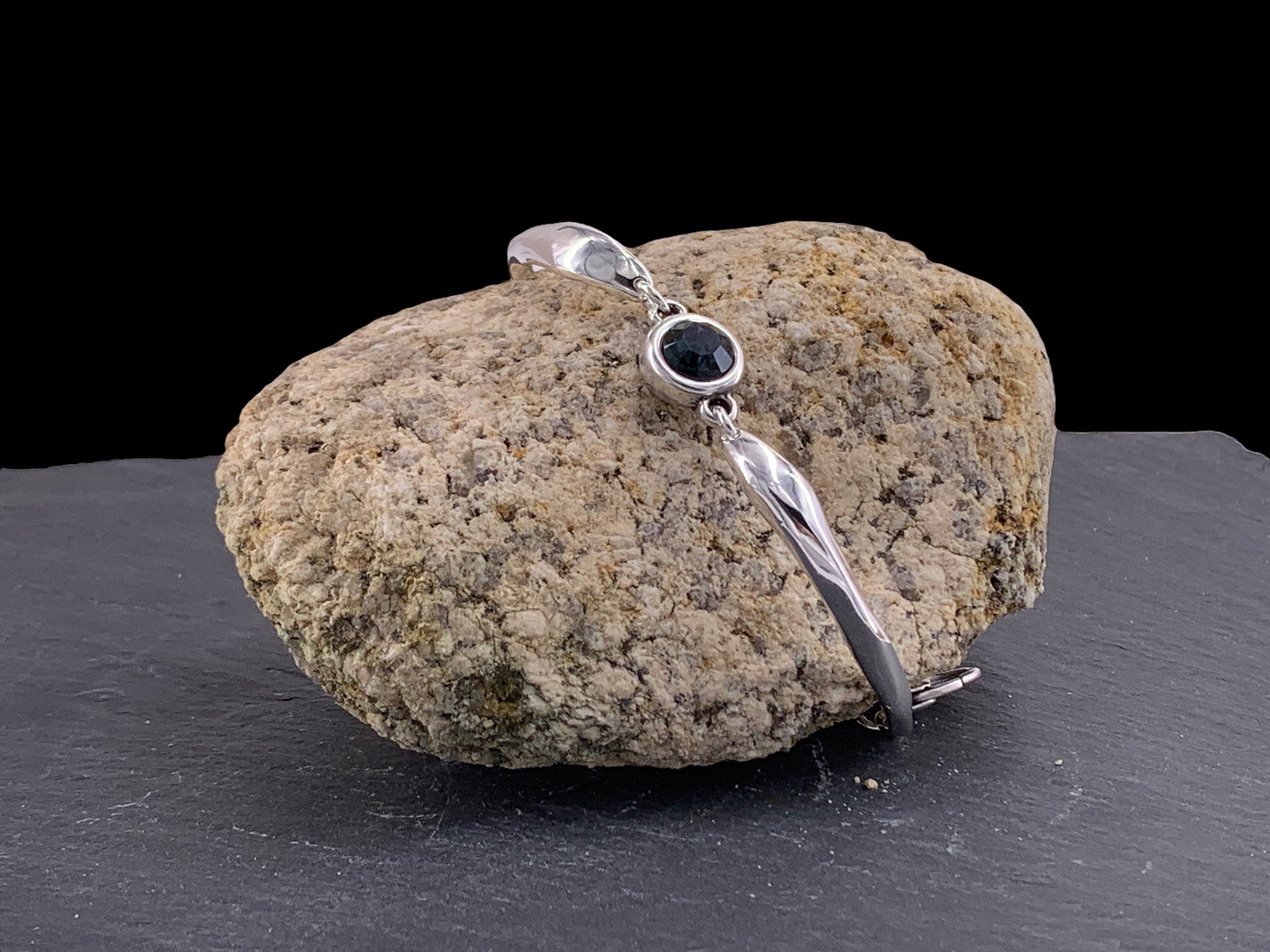 Chunky silver plated cuff bracelet with Swarovski crystal central piece, handmade adjustable jewelry