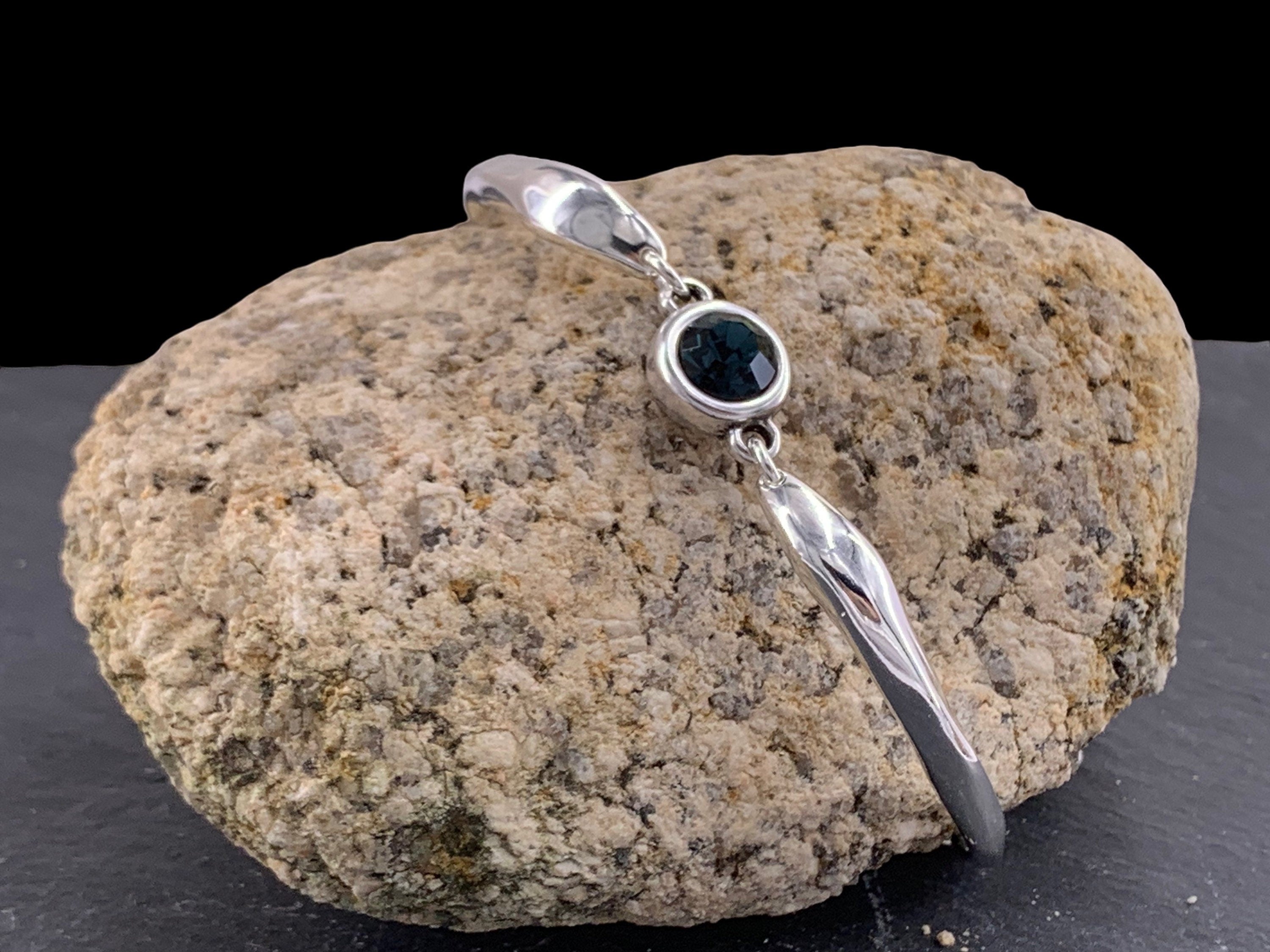 Chunky silver plated cuff bracelet with Swarovski crystal central piece, handmade adjustable jewelry