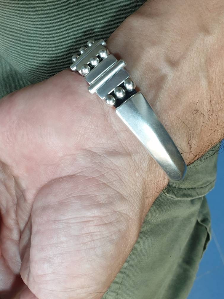 Industrial Silver plated unisex bracelet, masculine metal cuff, men urban style jewelry