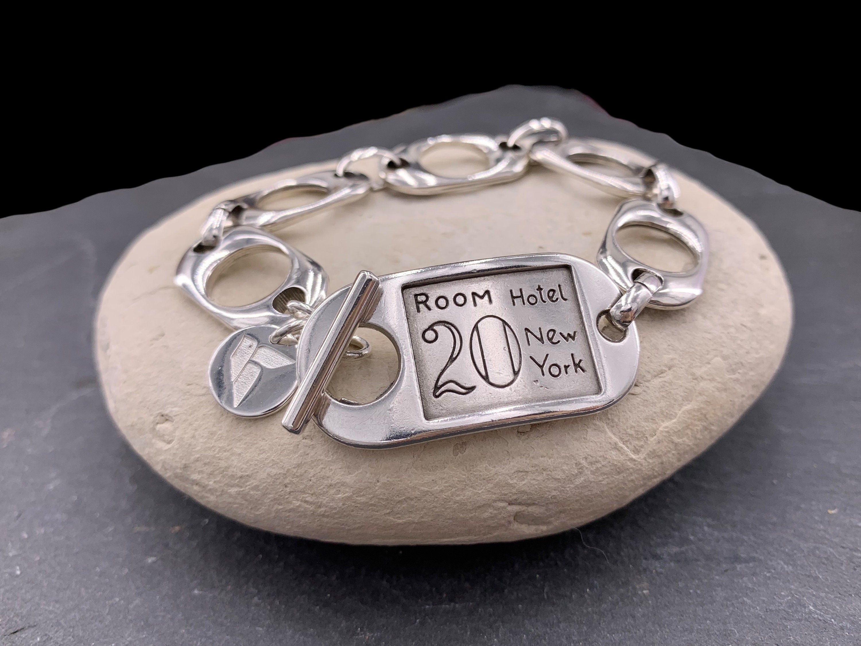 Chunky Silver Chain Bracelet with ID Toggle Clasp and Voluminous Links, custom handmade jewelry