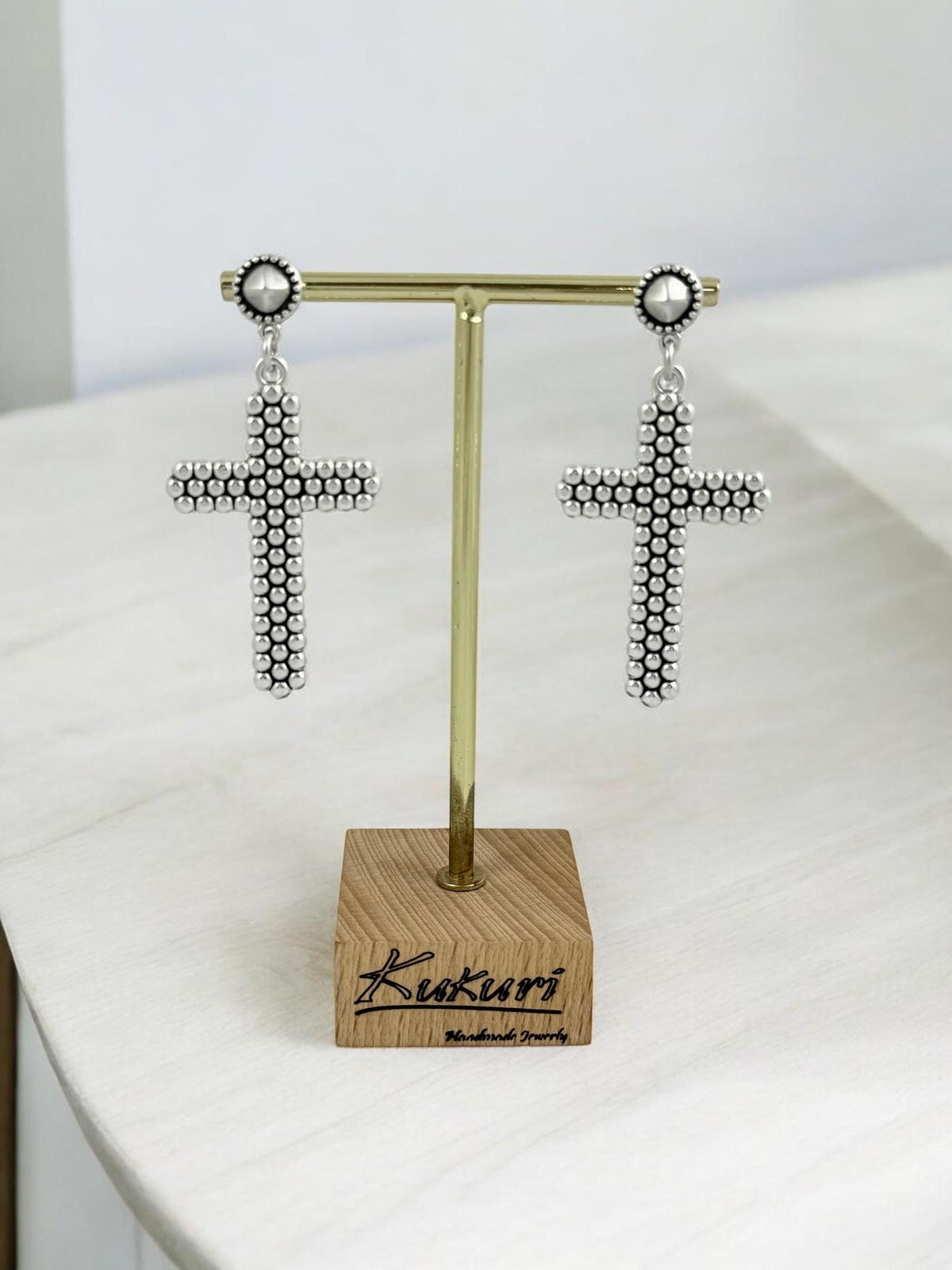 Chunky silver cross earrings, oversize rock style, statement bold jewelry