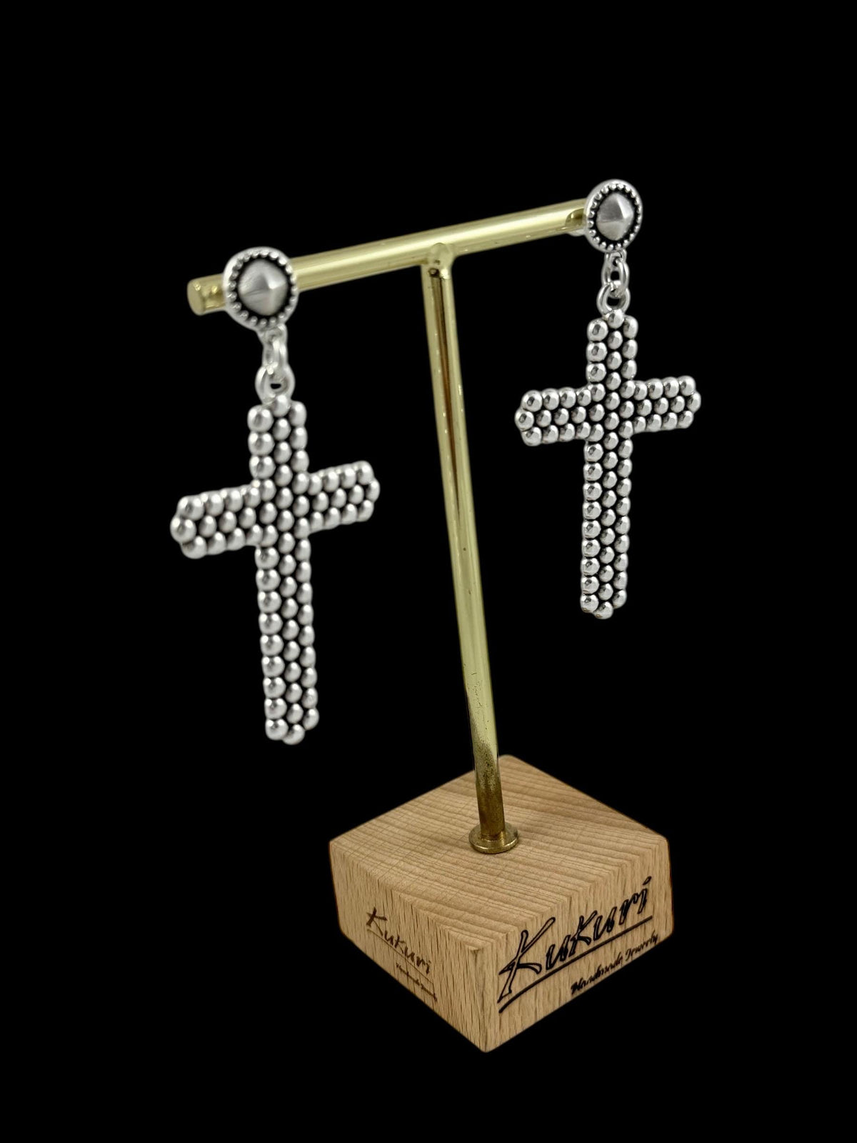 Chunky silver cross earrings, oversize rock style, statement bold jewelry