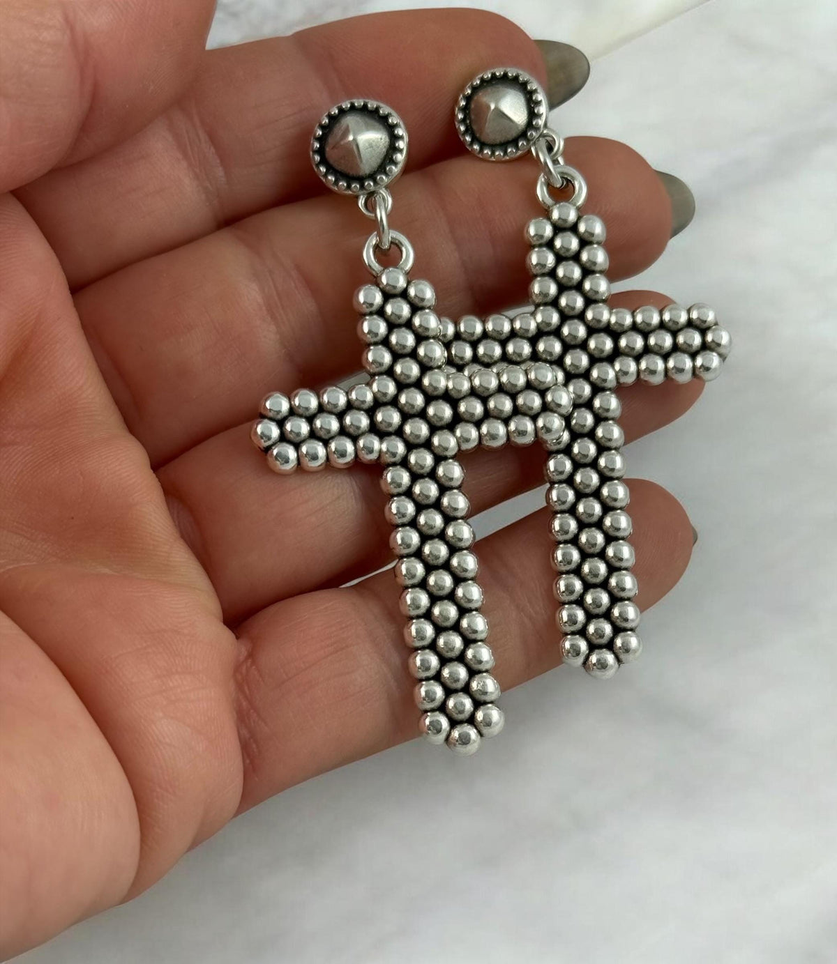 Chunky silver cross earrings, oversize rock style, statement bold jewelry