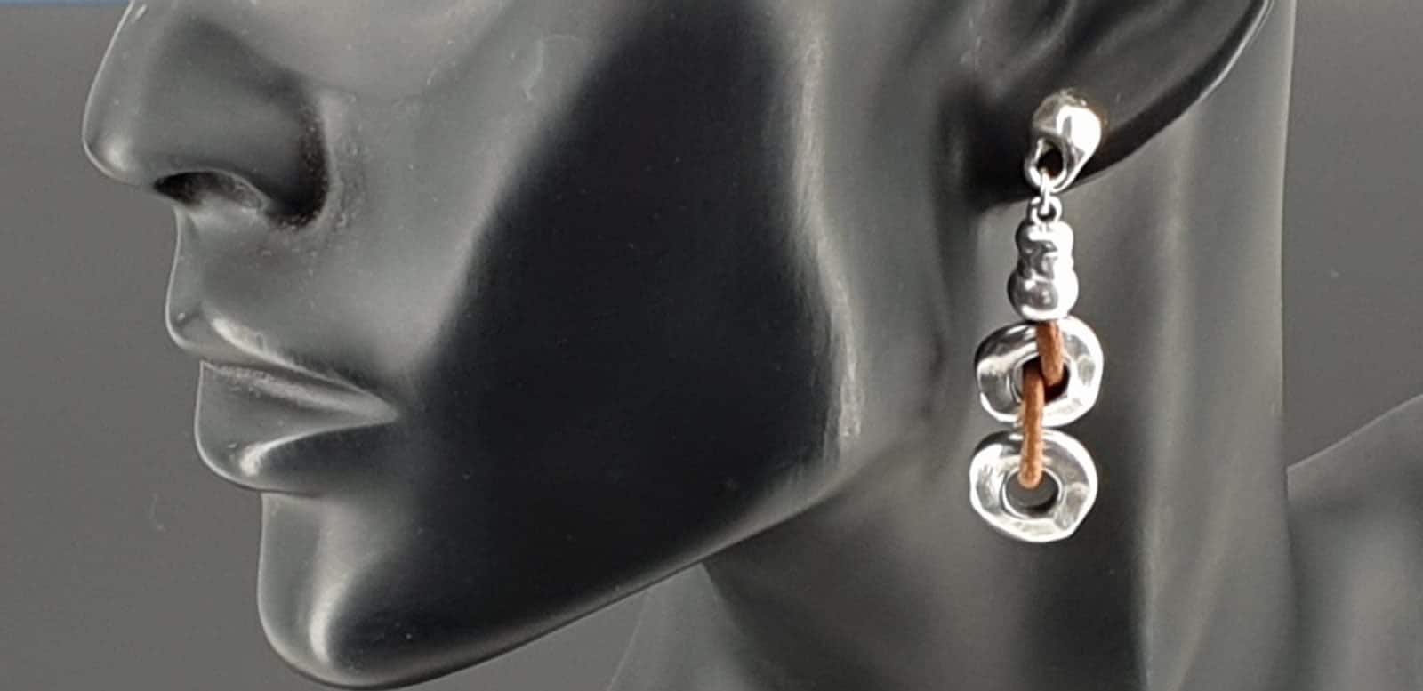 Chunky Silver-Plated oversized Chain Earrings with Spanish Leather – Artisan Statement Design by Kukuri -