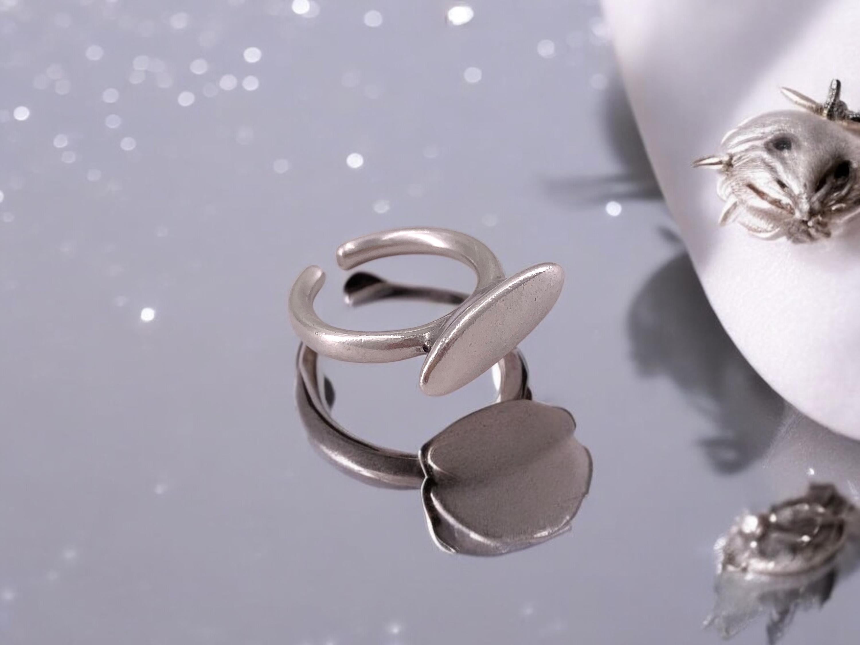 Chunky silver plated Oval Dome ring, bold rock style jewelry