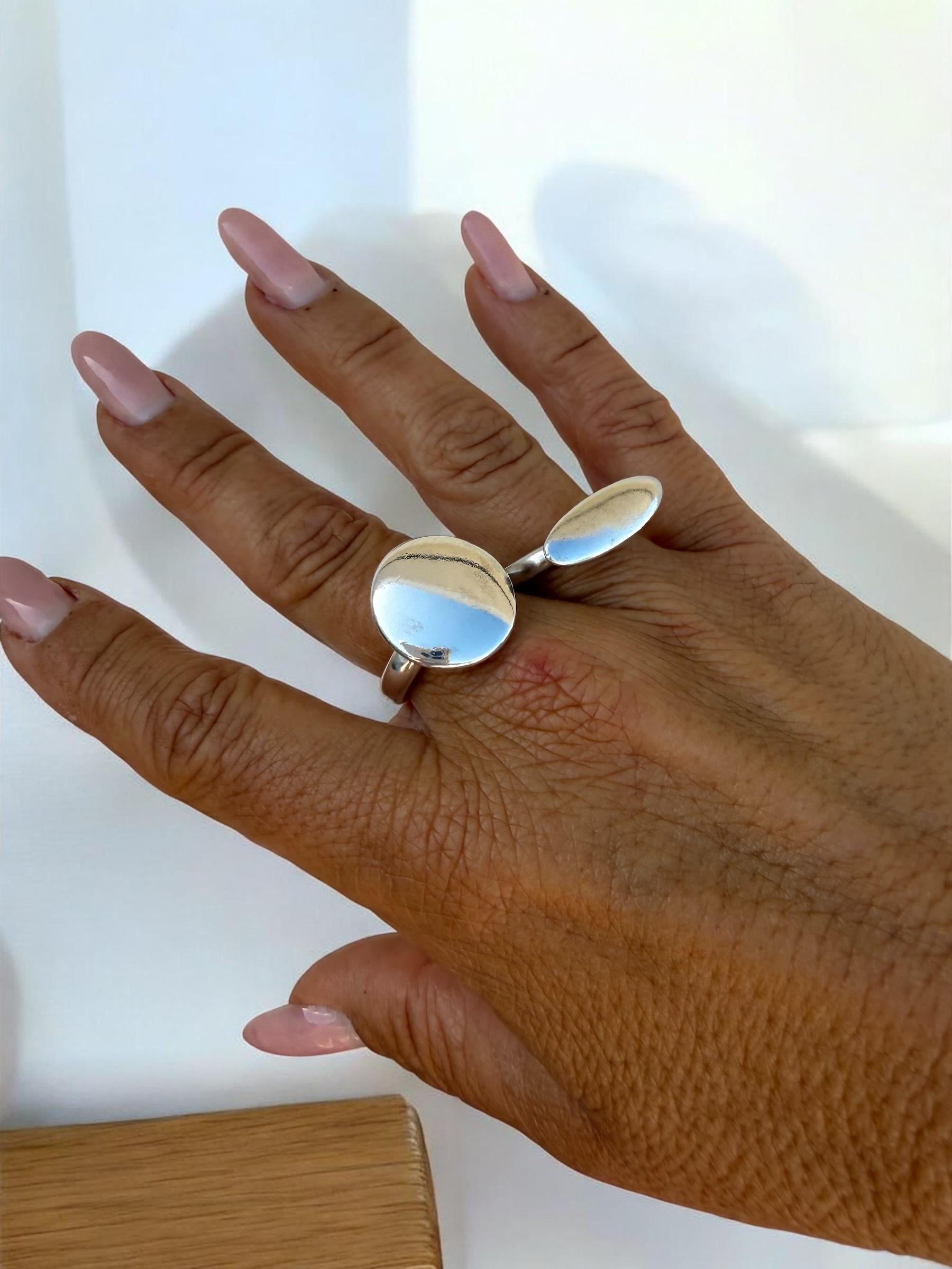 Chunky silver plated Oval Dome ring, bold rock style jewelry