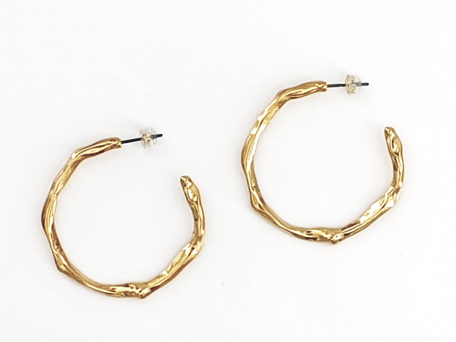 Large Organic Hammered Hoop Earrings, 24k Gold or Silver Plating, Surgical Steel Posts