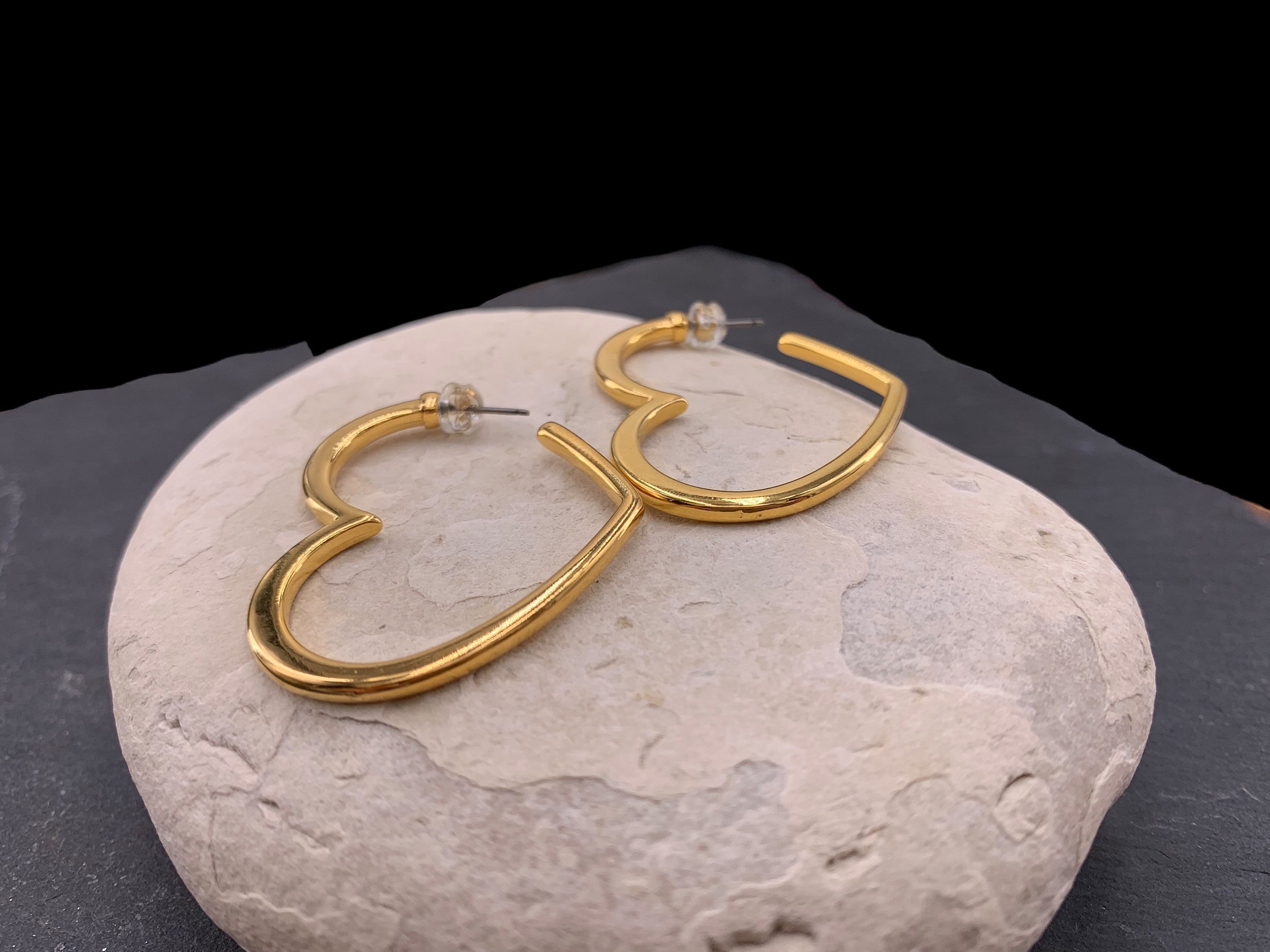 Large Heart shaped Hoop Earrings, Gold or Silver Plated , bold Everyday Jewelry