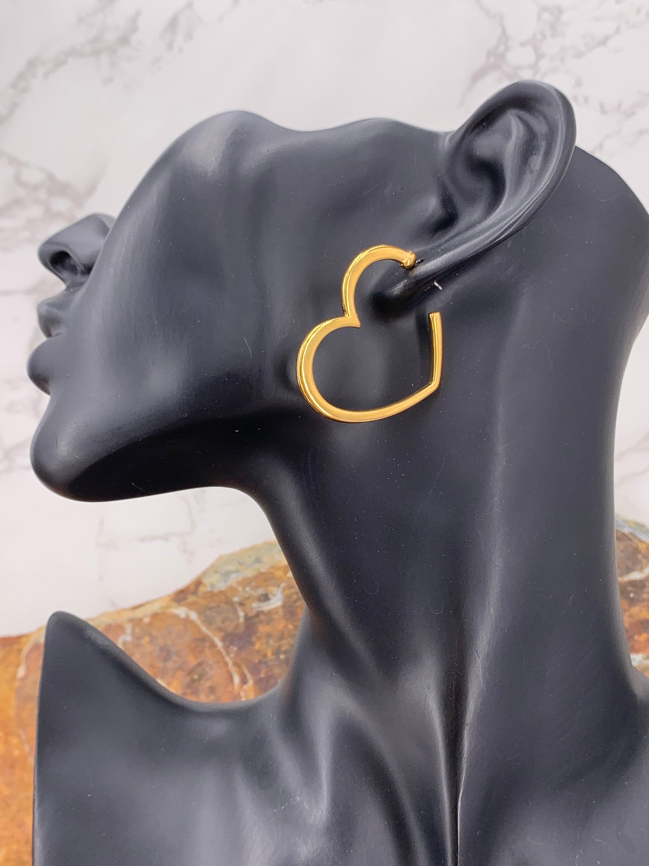 Large Heart shaped Hoop Earrings, Gold or Silver Plated , bold Everyday Jewelry