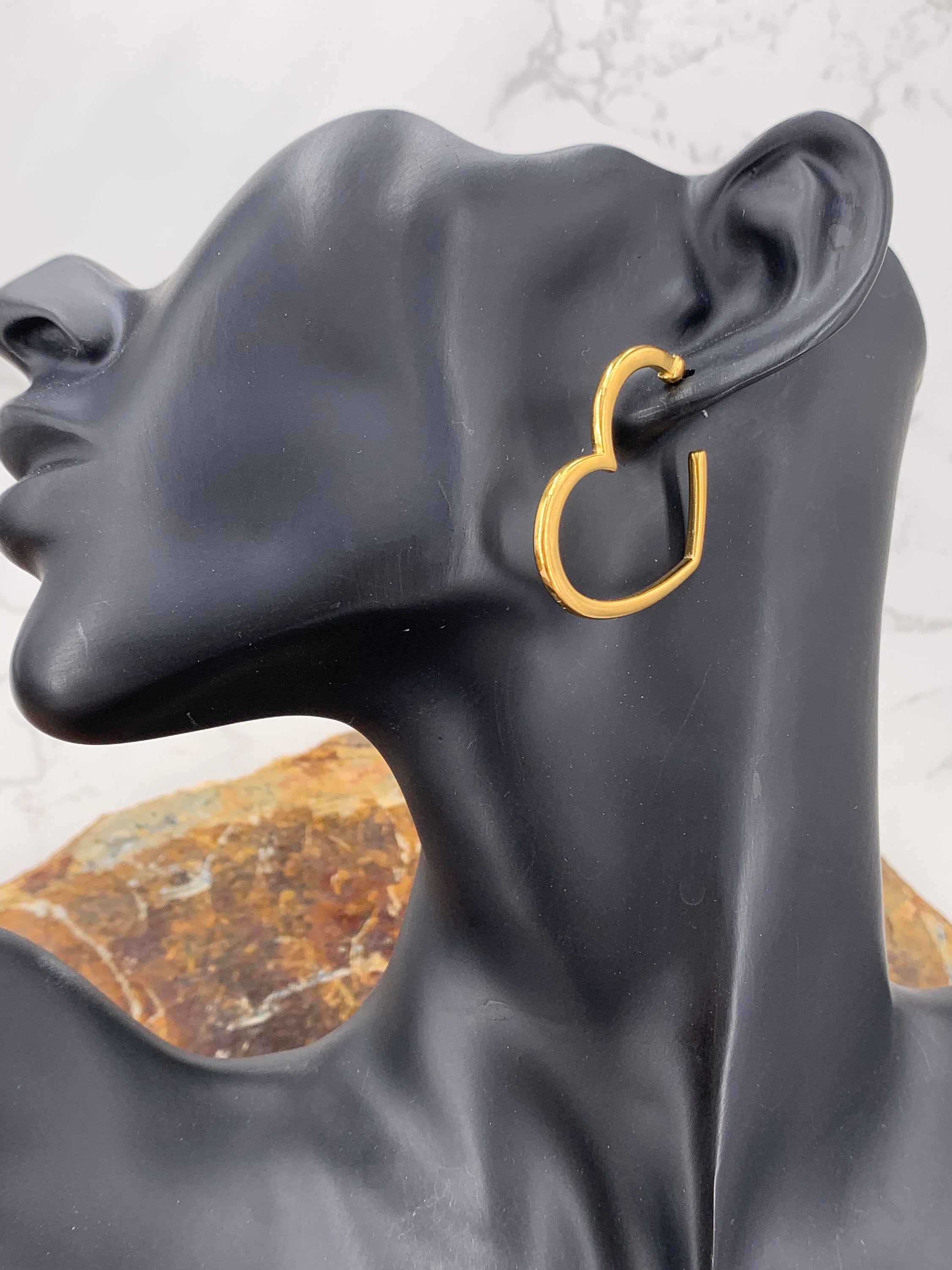 Large Heart shaped Hoop Earrings, Gold or Silver Plated , bold Everyday Jewelry
