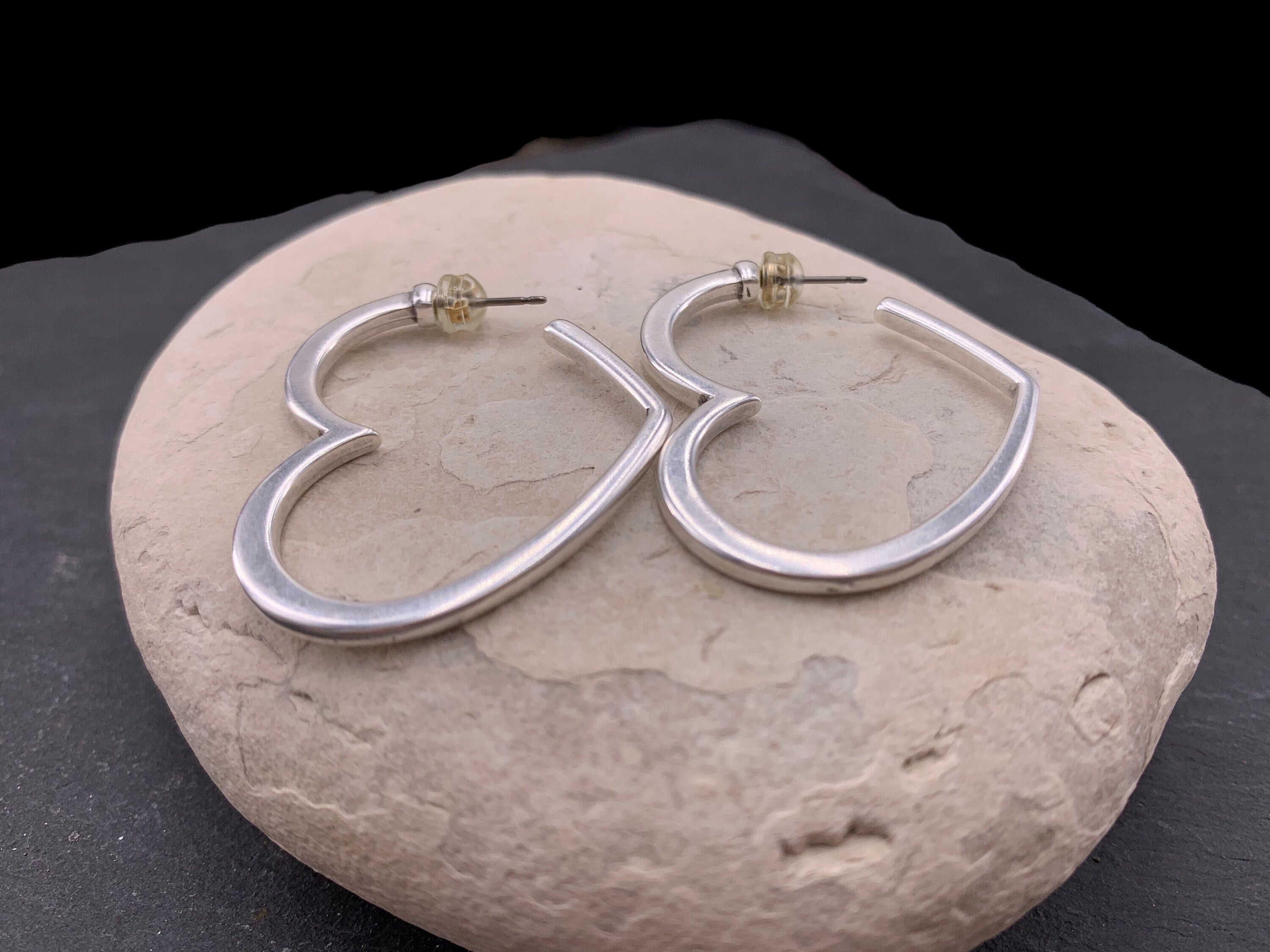 Large Heart shaped Hoop Earrings, Gold or Silver Plated , bold Everyday Jewelry