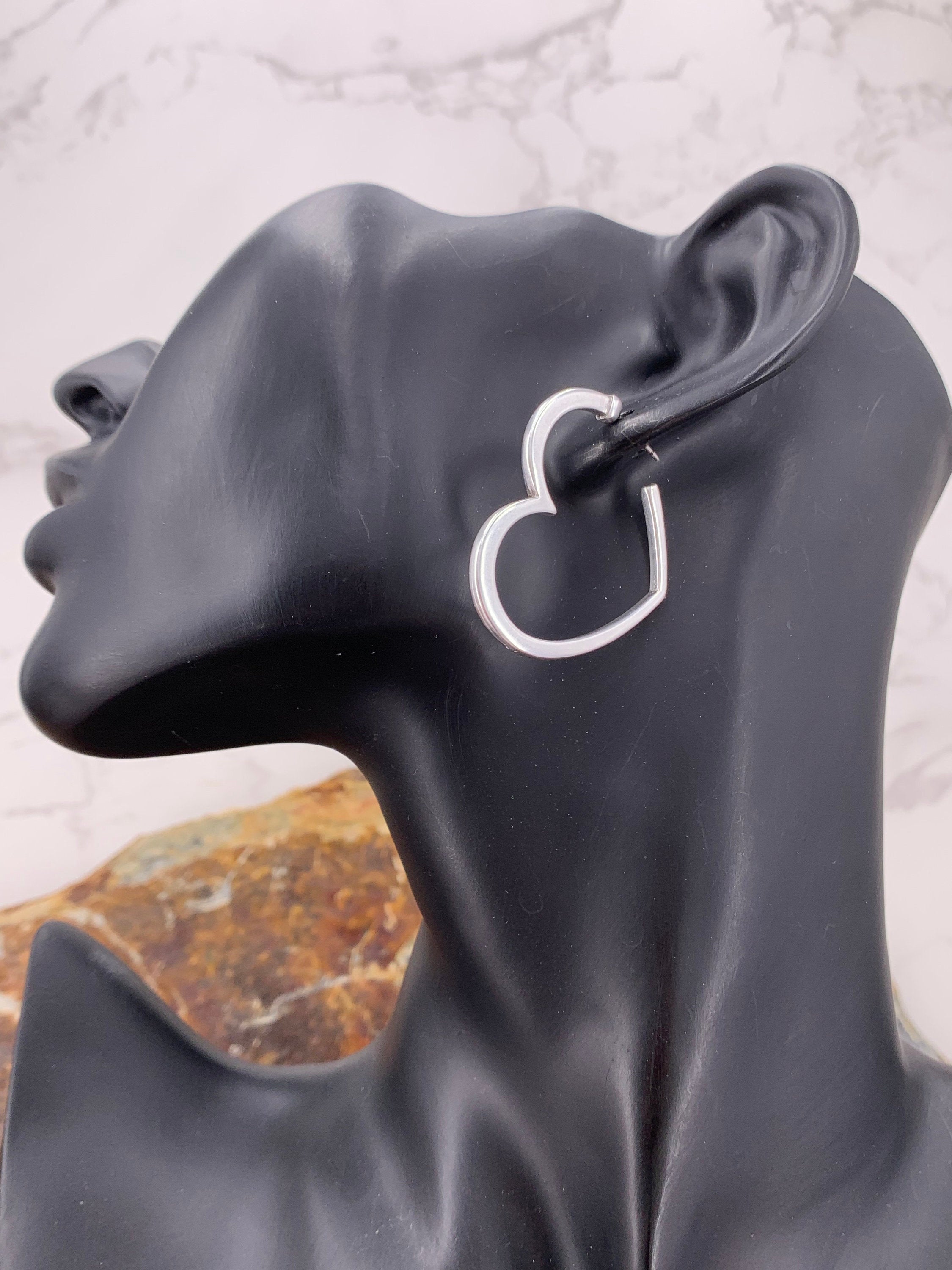 Large Heart shaped Hoop Earrings, Gold or Silver Plated , bold Everyday Jewelry