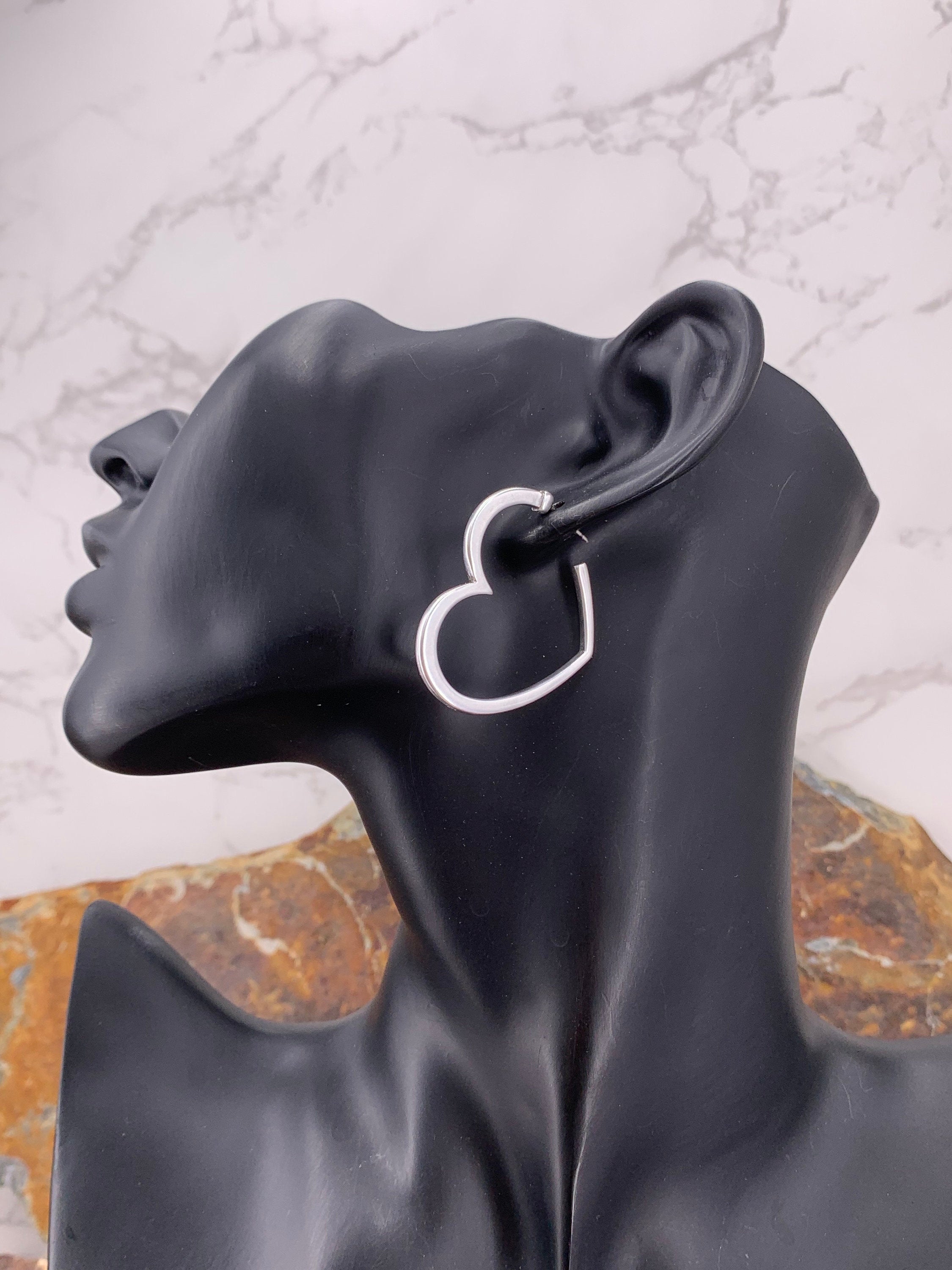 Large Heart shaped Hoop Earrings, Gold or Silver Plated , bold Everyday Jewelry