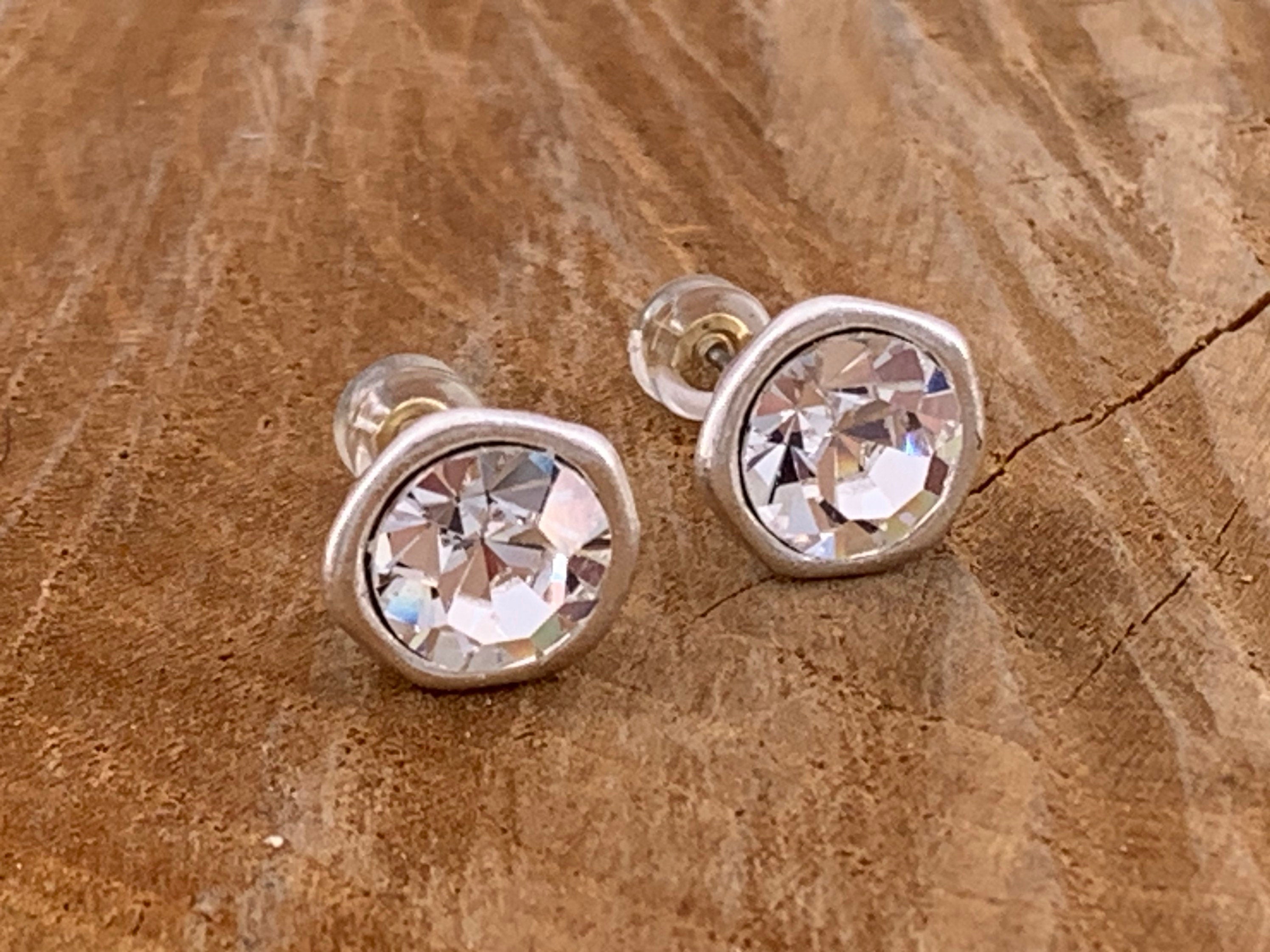 Swarovski crystal silver sparkling earrings, vintage bold studs