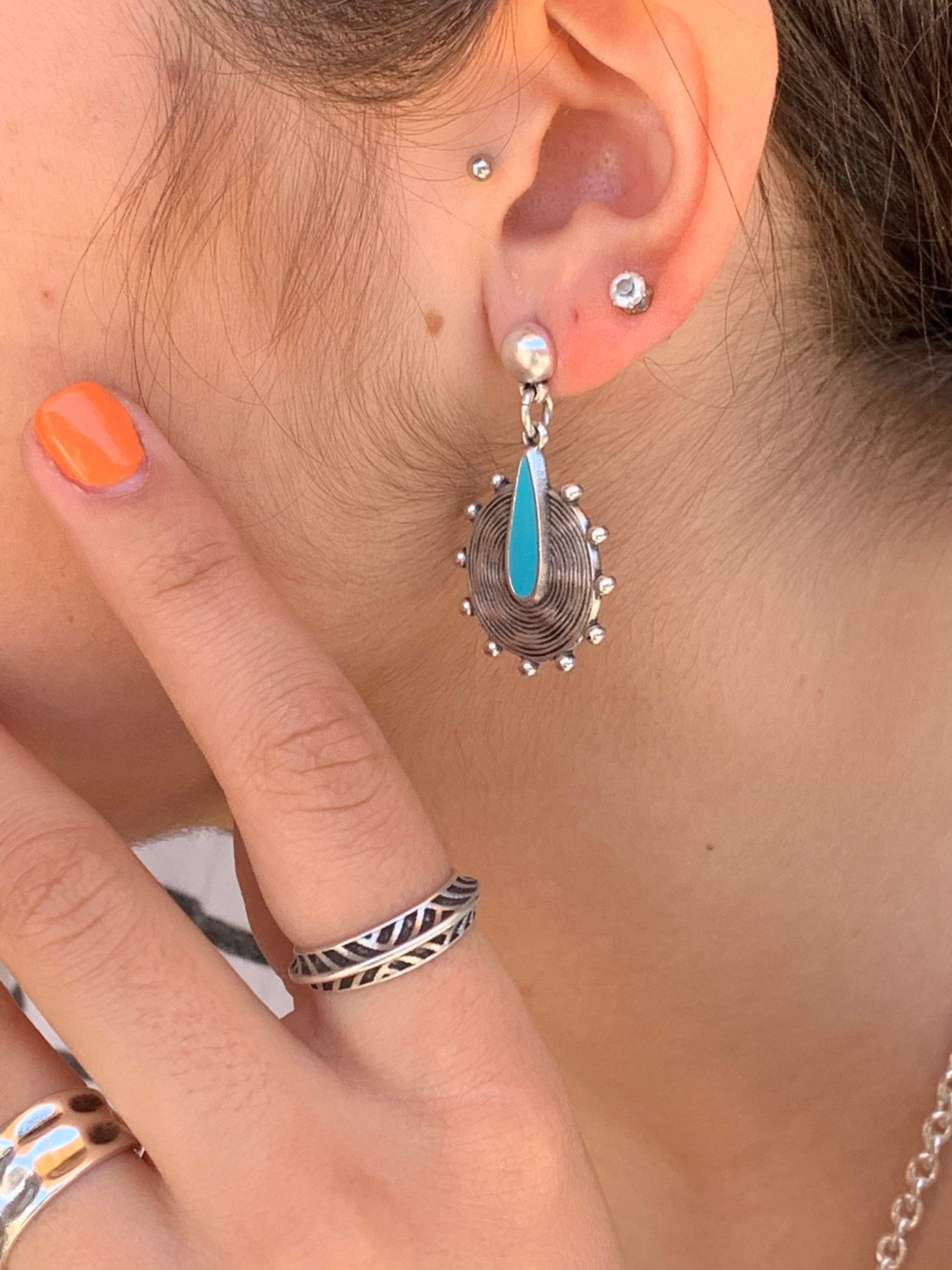 Bohemian Turkish silver dropped engraved earring