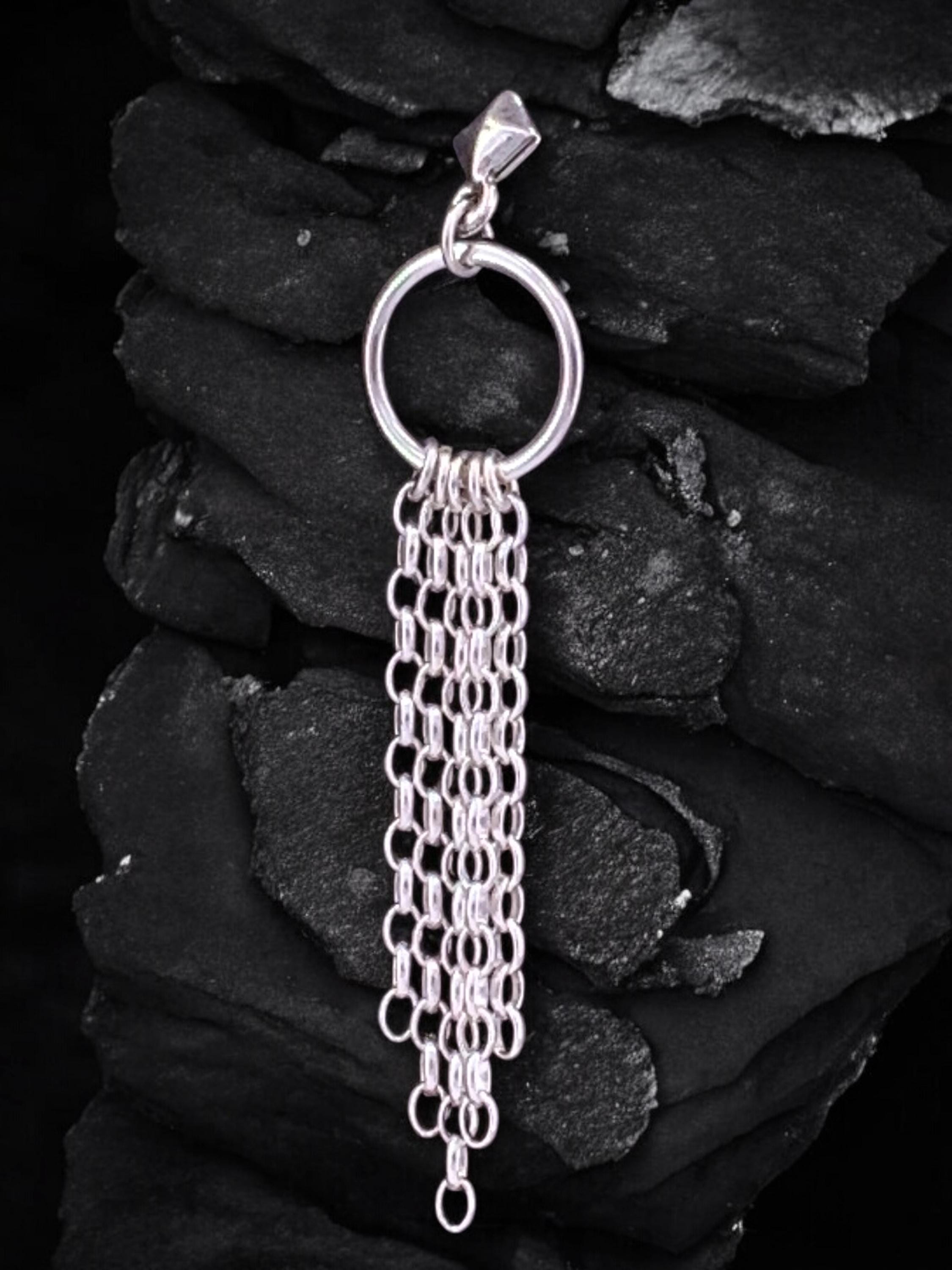 Very Long Multi-Chain Earrings – Chunky Silver Dangles – Statement Cascade Design – Kukuri Jewelry