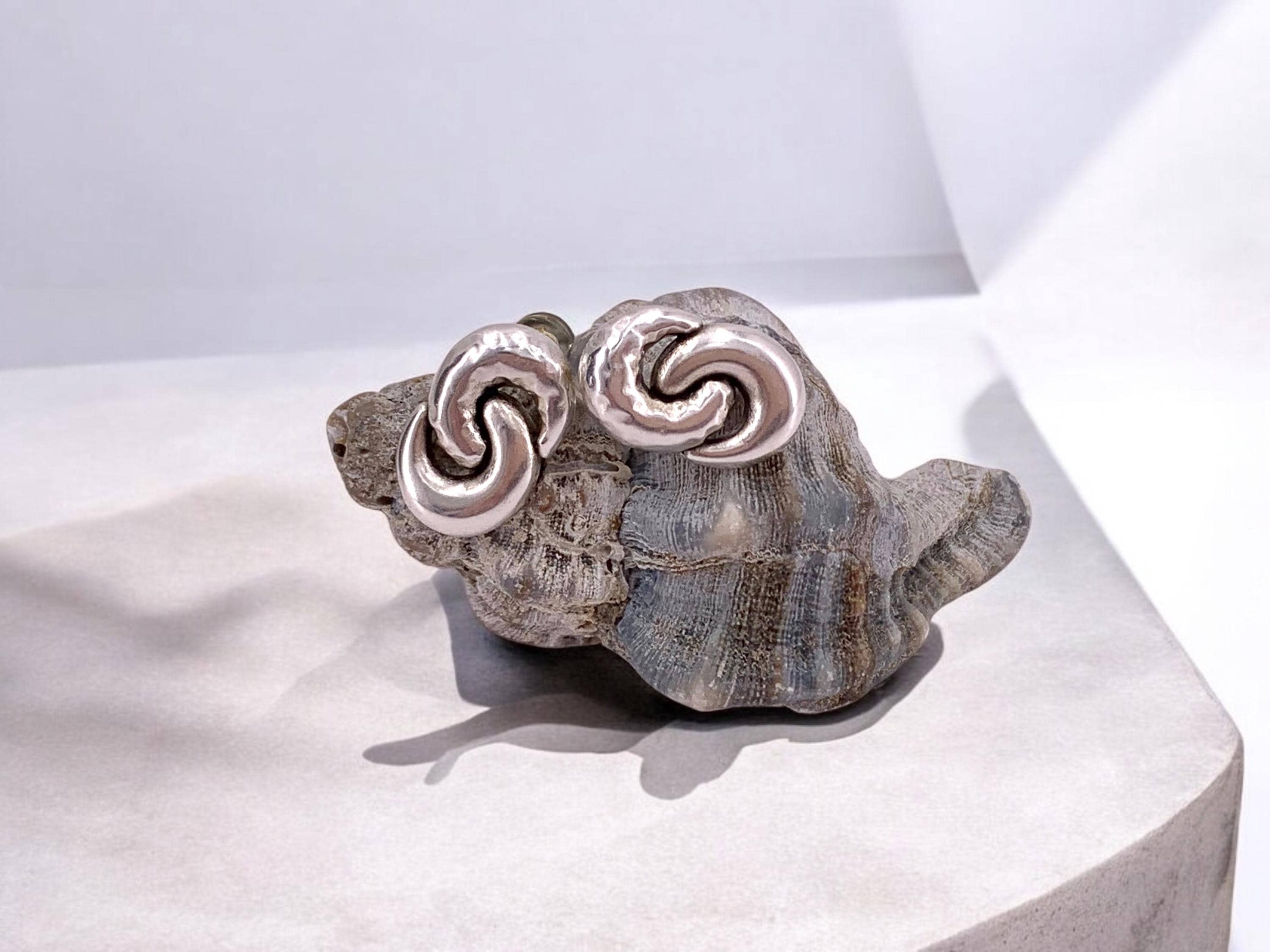 Silver Plated Infinity Stud Earrings, Chunky Dome Design