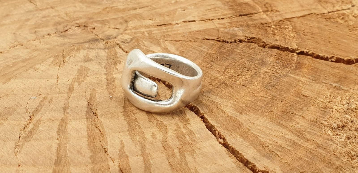 Bold, chunky, silver adjustable ring—perfect for birthdays. statement jewelry, a stylish silver gift for a friend or mom. on trend