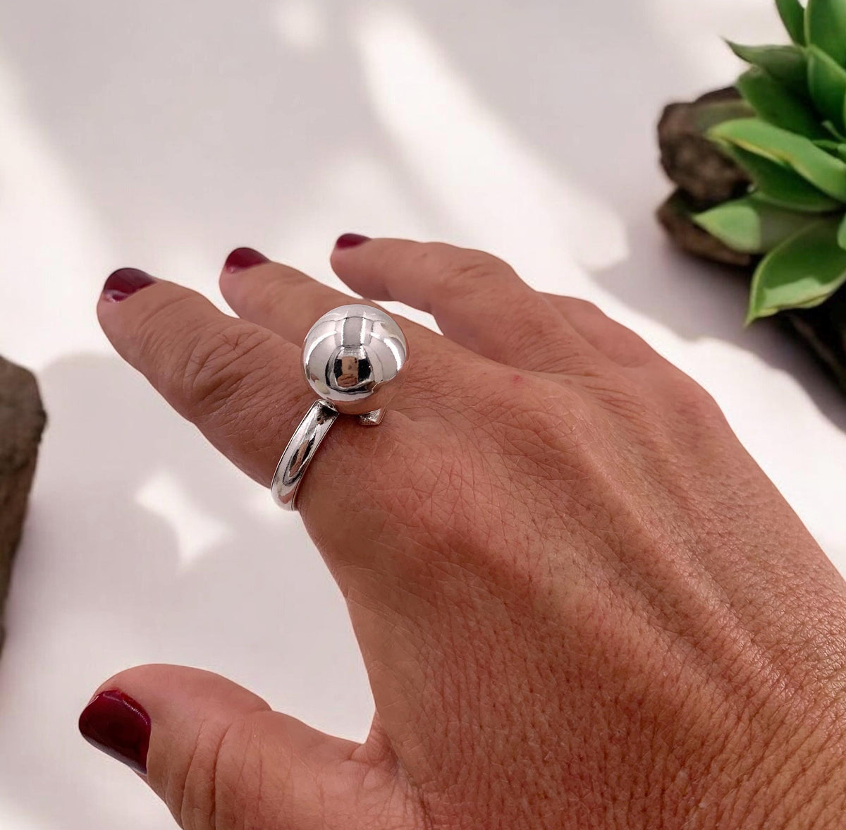 Chunky silver ball ring – bold sculptural statement – kukuri jewelry