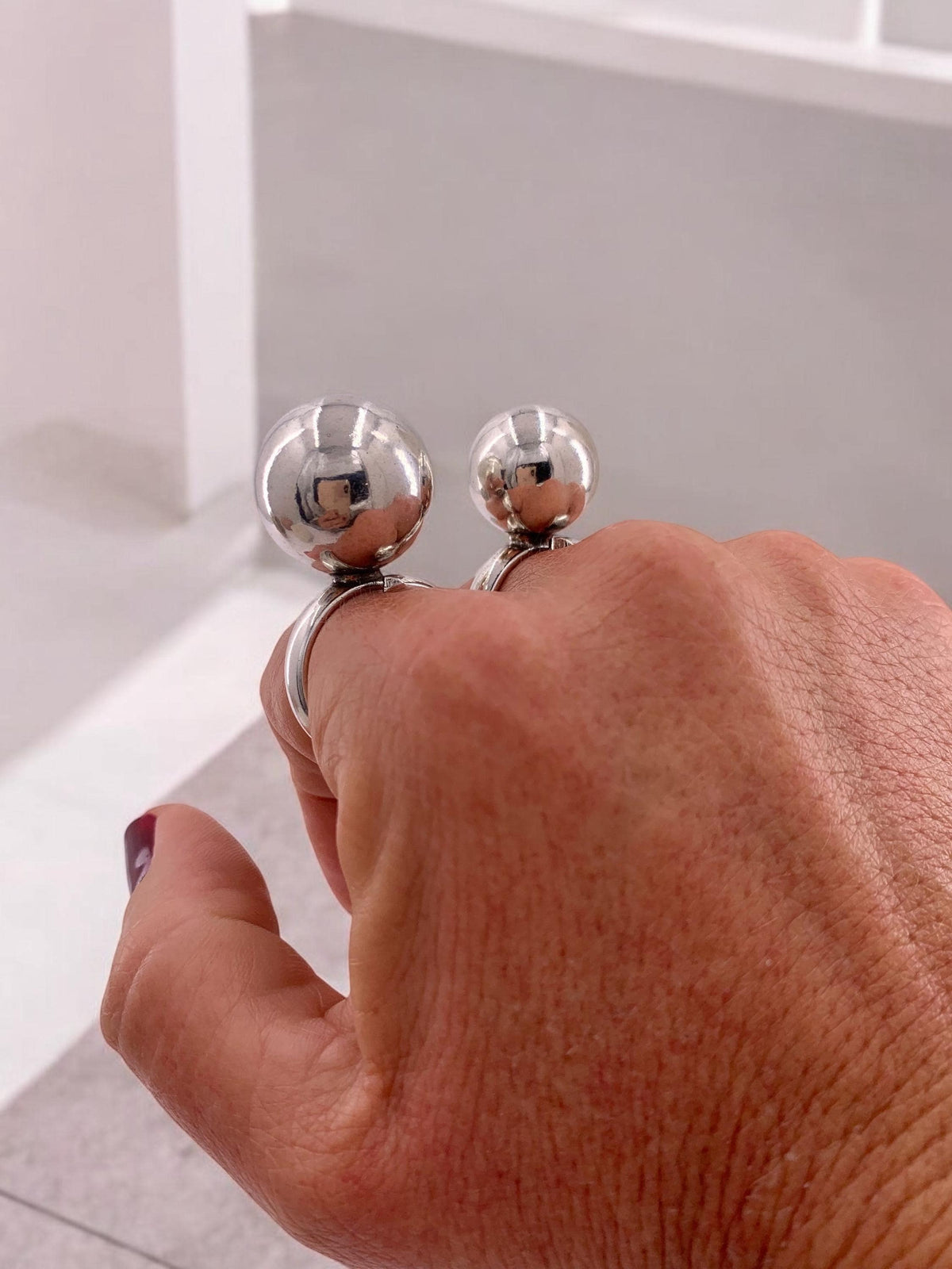 Chunky silver ball ring – bold sculptural statement – kukuri jewelry