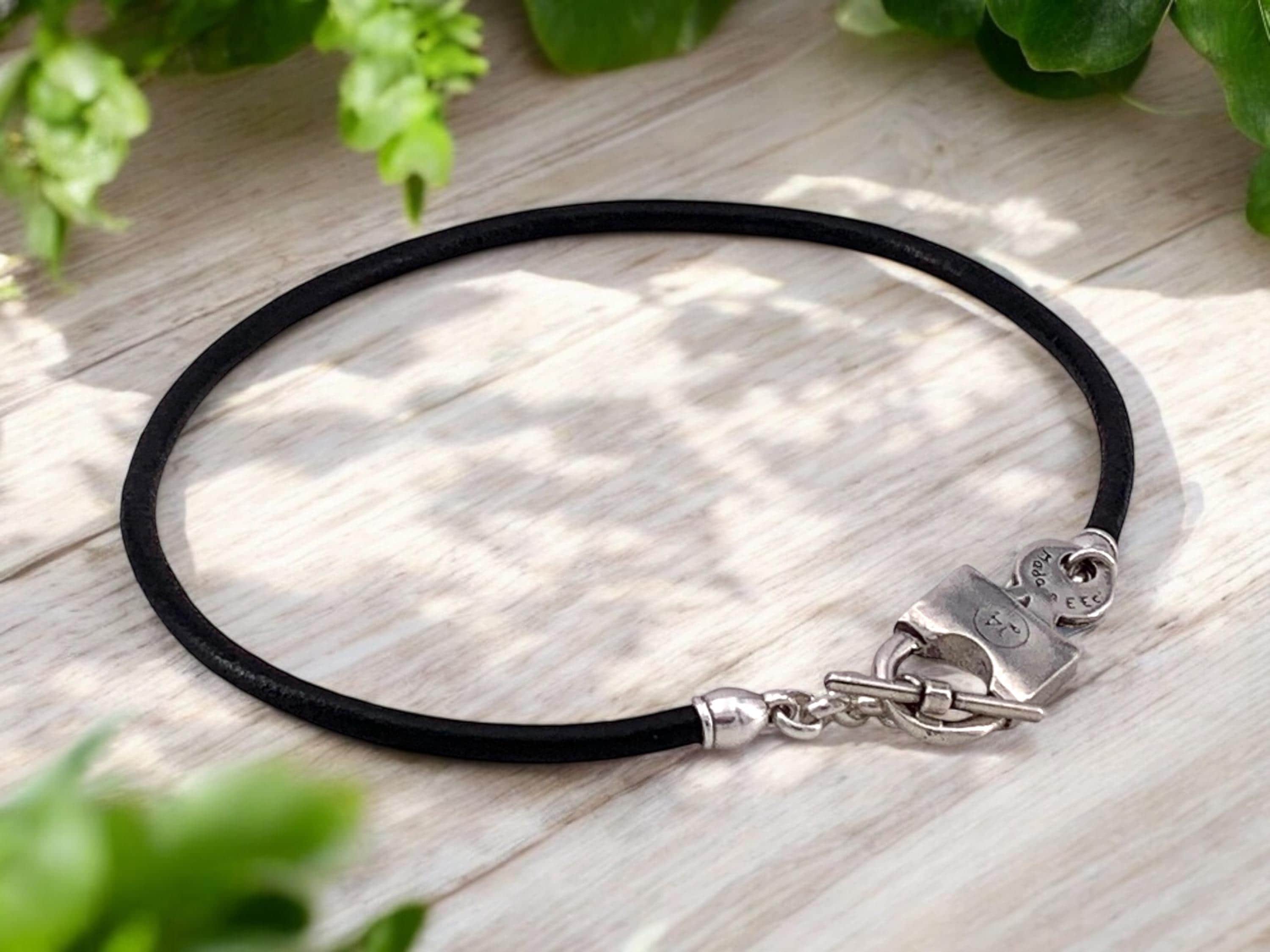 Handmade Leather Choker Necklace, Padlock Toggle Clasp, Rock Boho Style
