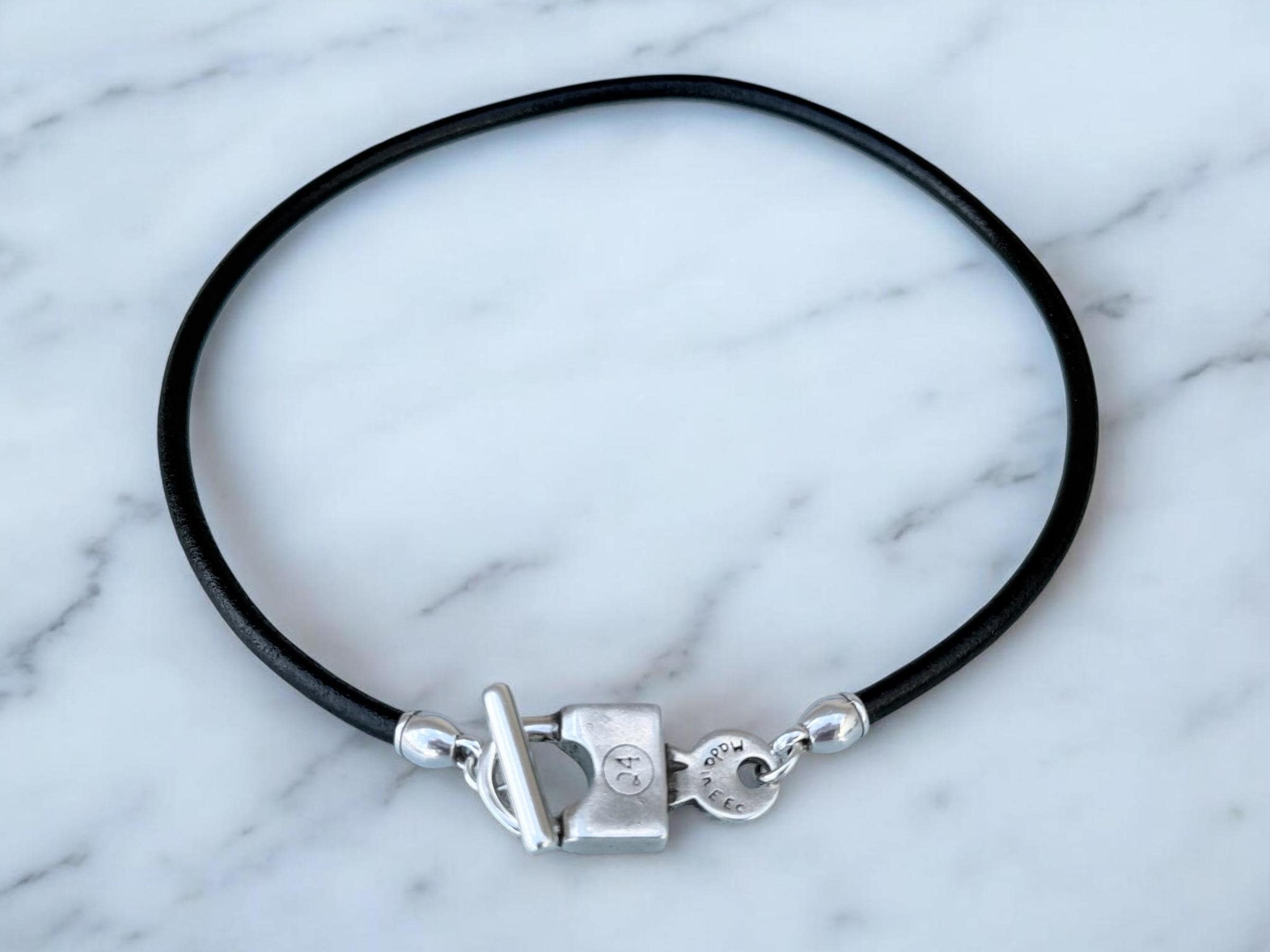 Handmade Leather Choker Necklace, Padlock Toggle Clasp, Rock Boho Style