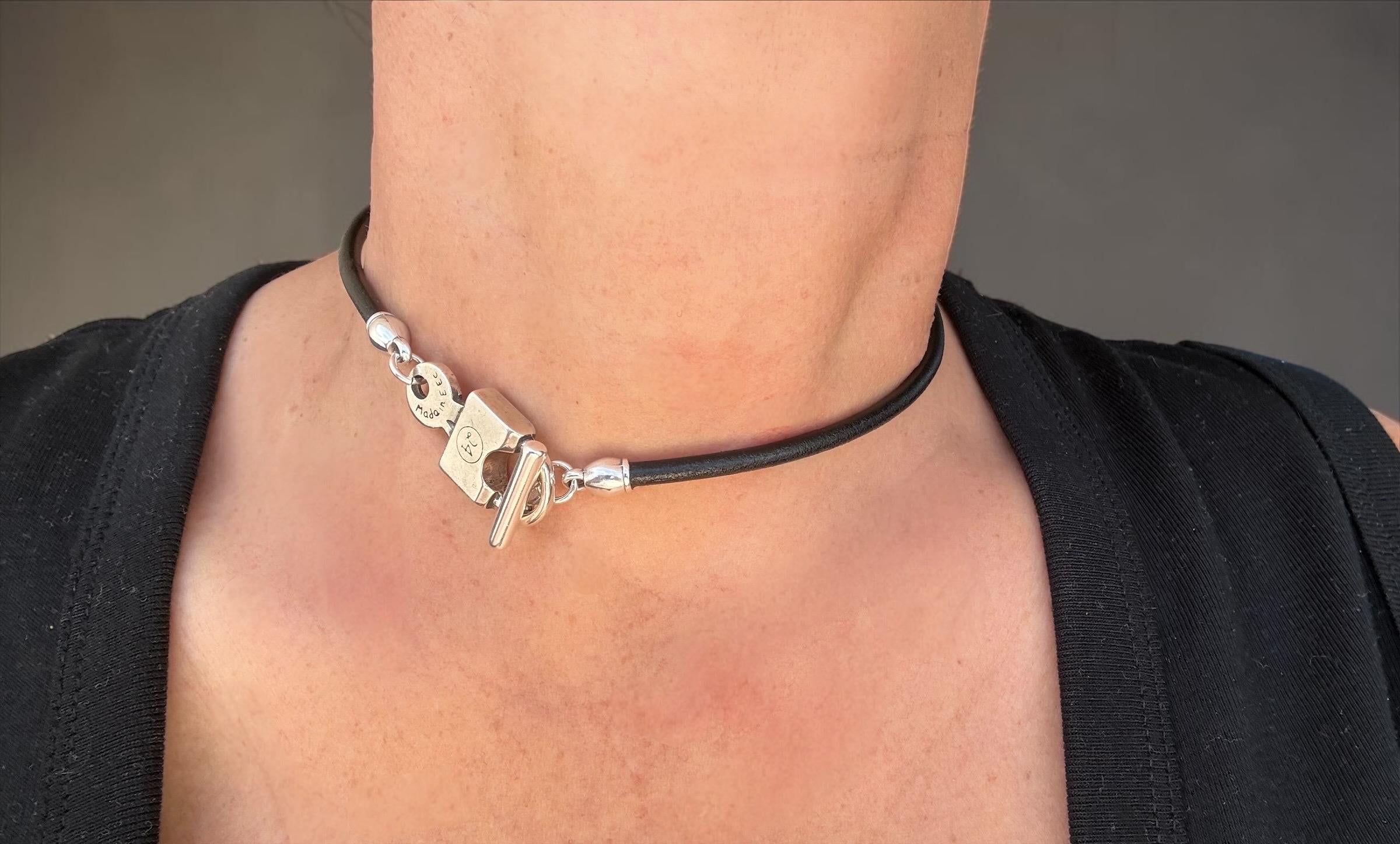 Handmade Leather Choker Necklace, Padlock Toggle Clasp, Rock Boho Style