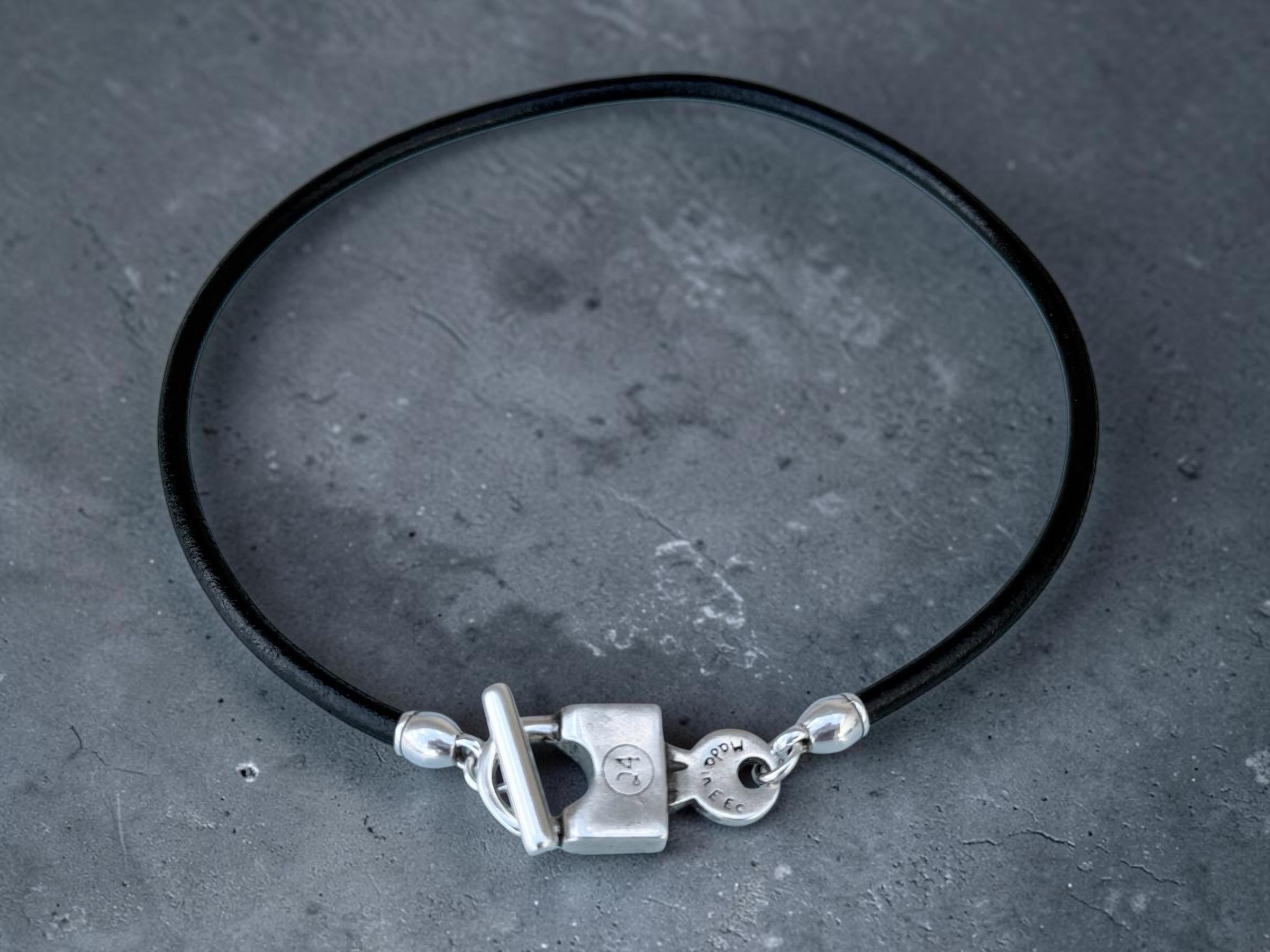 Handmade Leather Choker Necklace, Padlock Toggle Clasp, Rock Boho Style