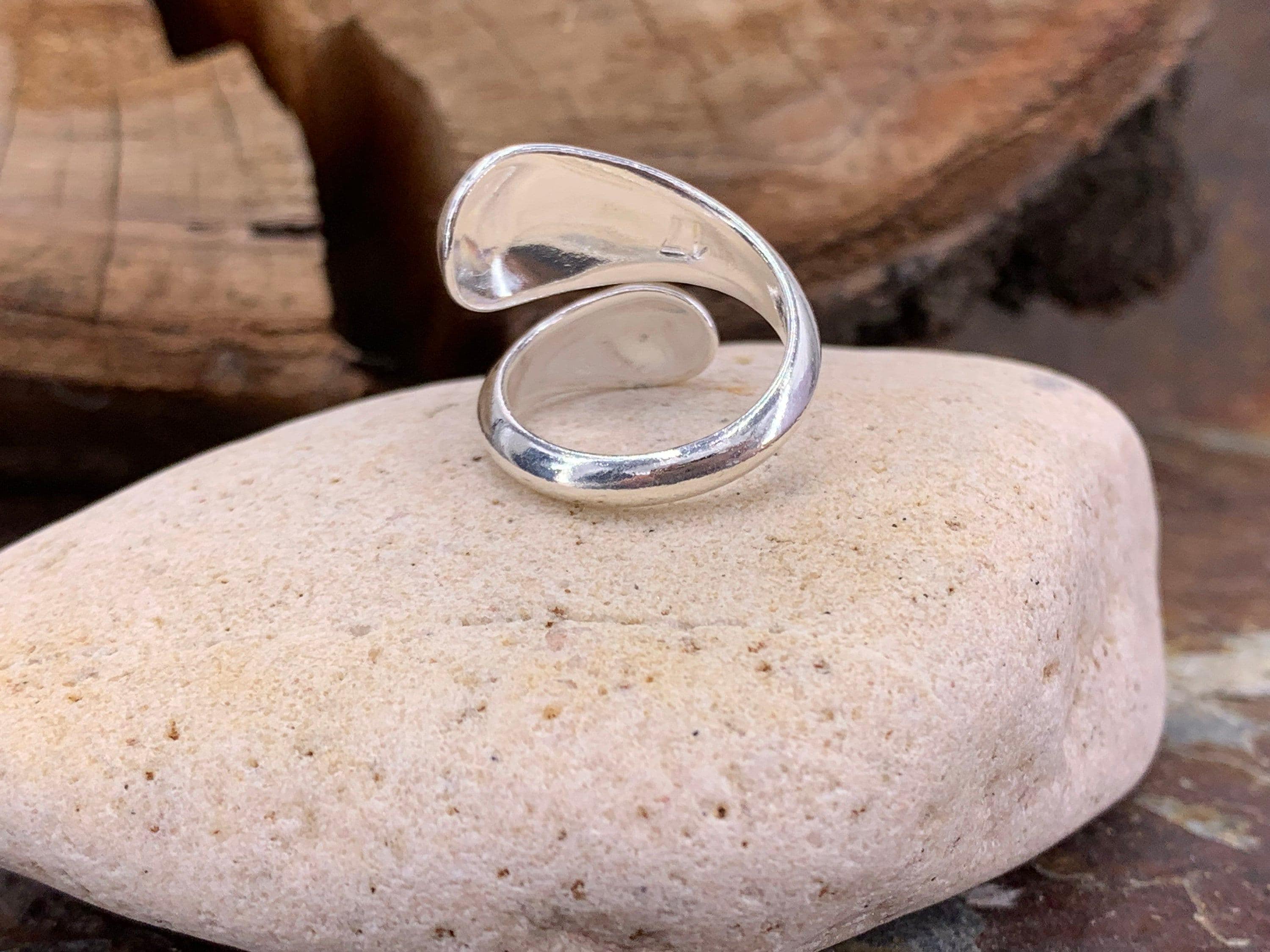 Chunky silver dome water drop ring, adjustable open band, statement jewelry