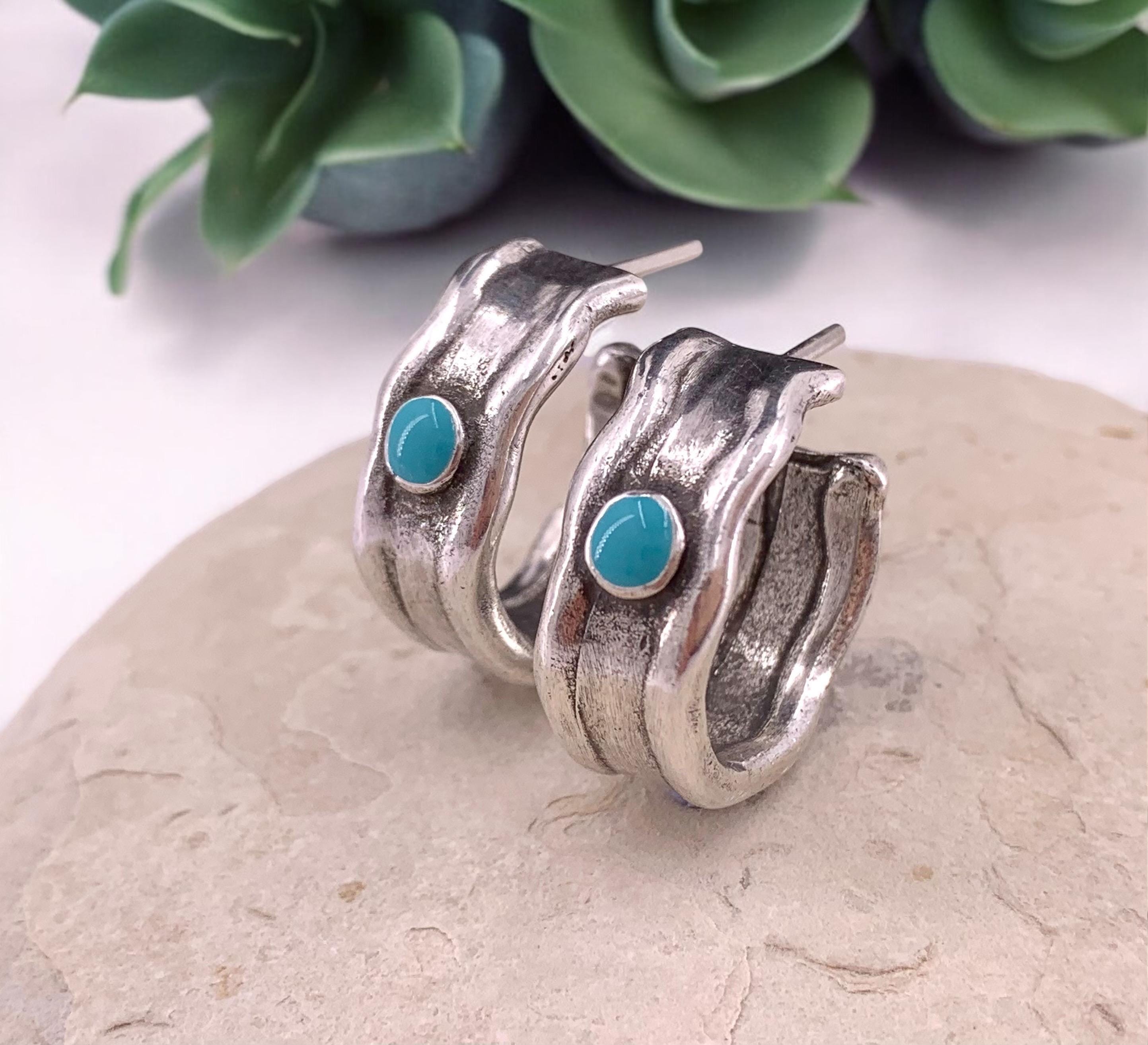 Chunky silver hammered hoops earrings, bohemian bold jewelry