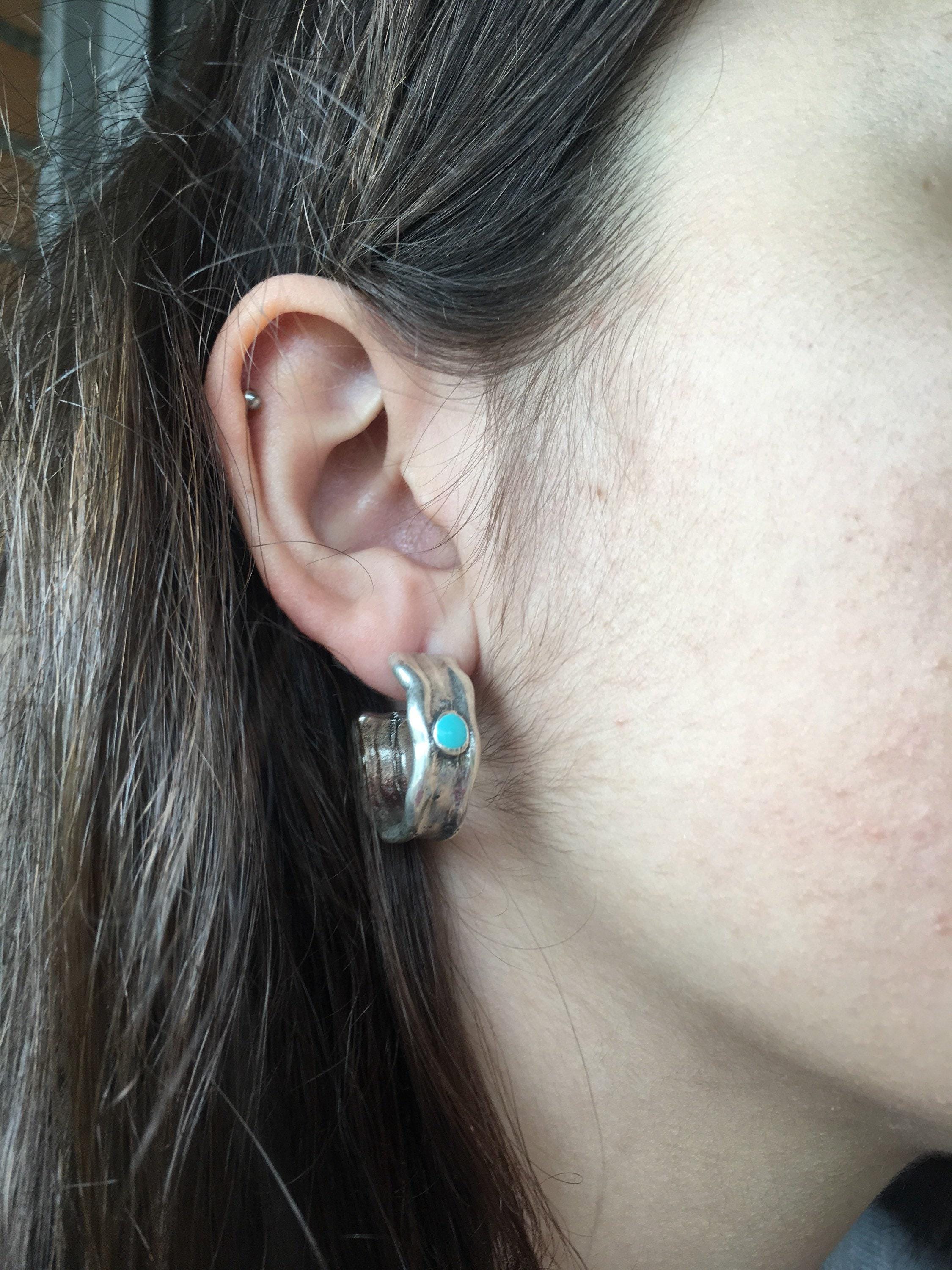 Chunky silver hammered hoops earrings, bohemian bold jewelry