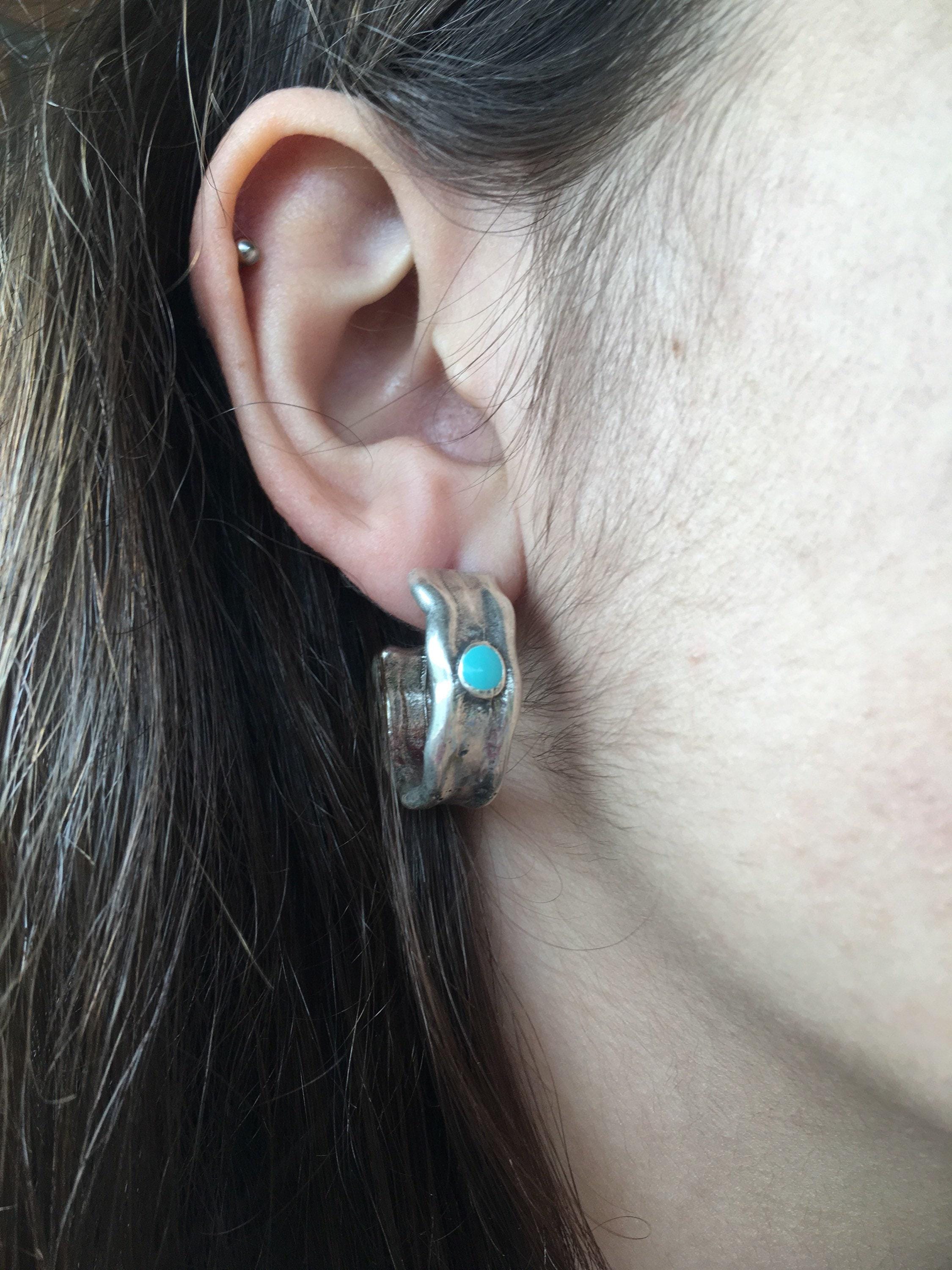 Chunky silver hammered hoops earrings, bohemian bold jewelry